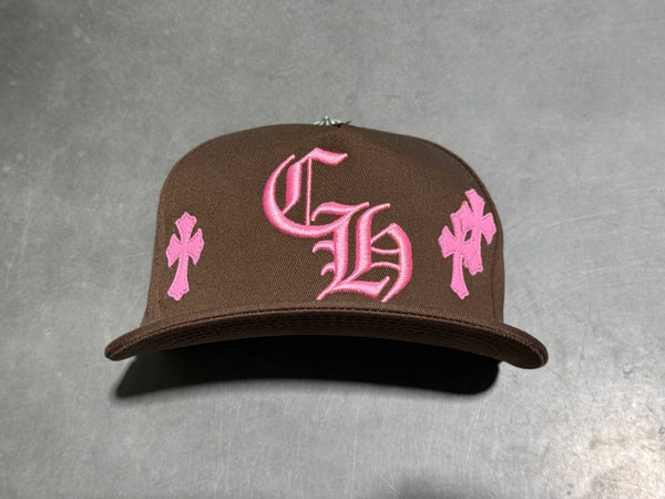 NEW Chrome Hearts Cross Patch 5 Panel Cap - Brown/Pink
