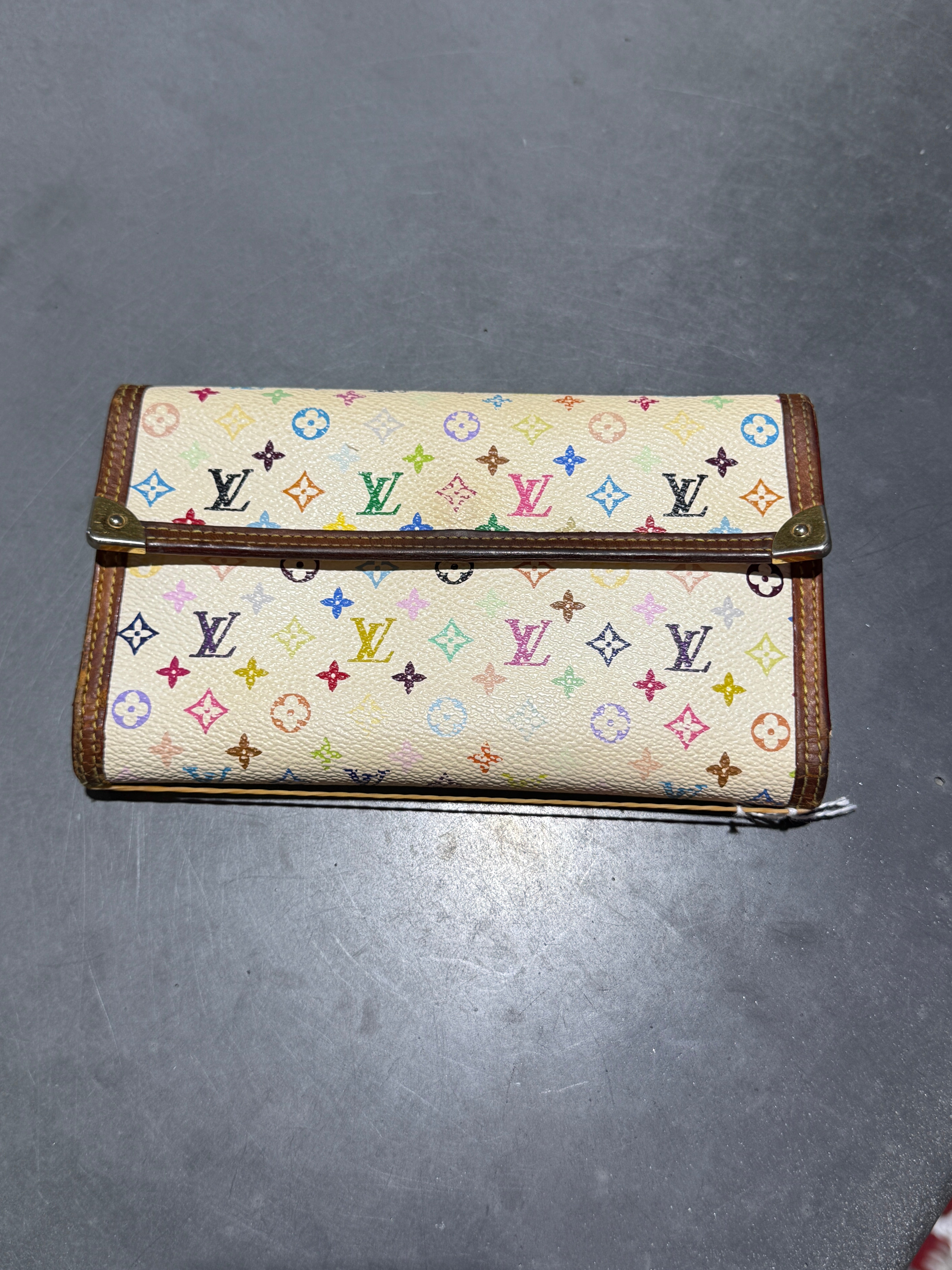 VTG 2000s Louis Vuitton x Murakami Monogram Tri Fold Wallet - White