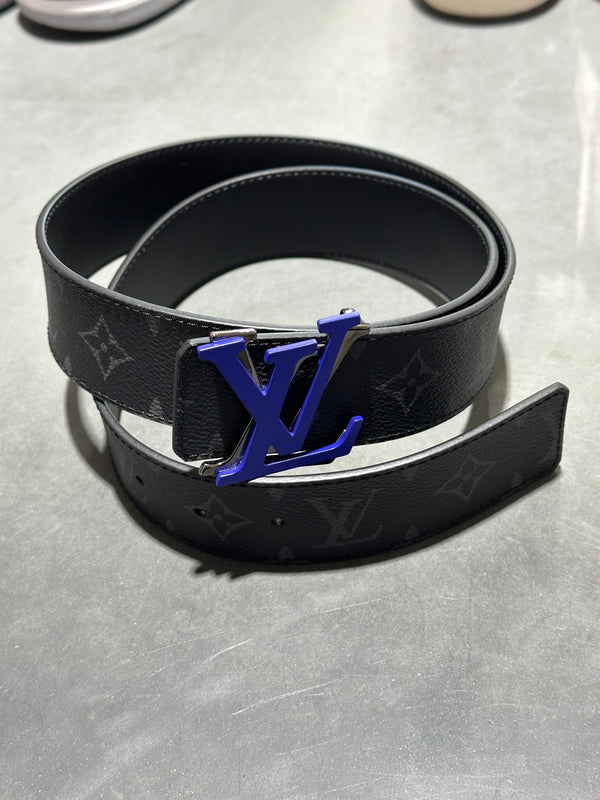 CLEAN Louis Vuitton Monogram Belt Double LV Belt - Black/Blue Size LV 90 / US 32
