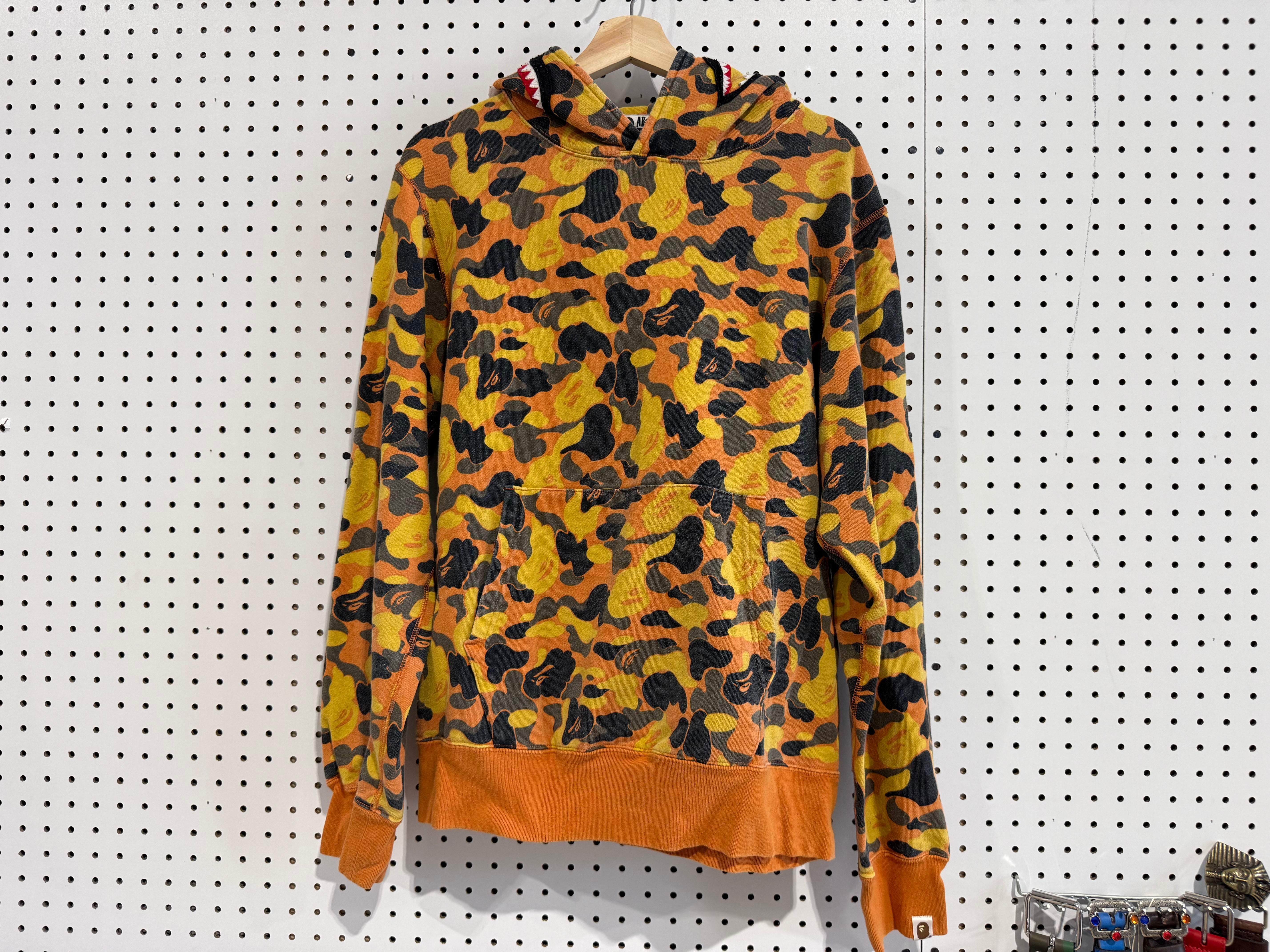 USED BAPE x XO Shark Pullover Hoodie - Orange Size Large
