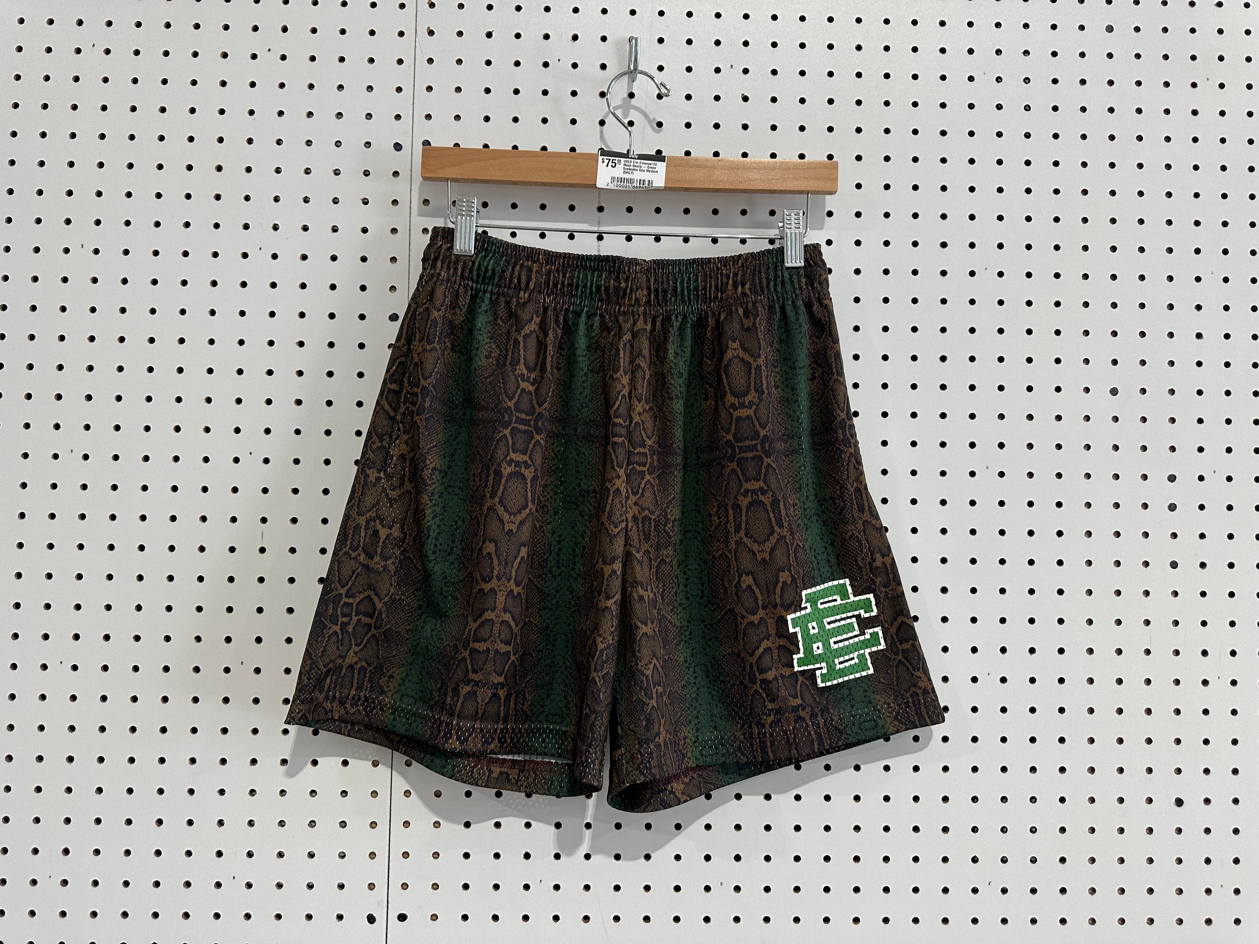 USED Eric Emanuel EE Mesh Shorts - Green Snakeskin Size Medium