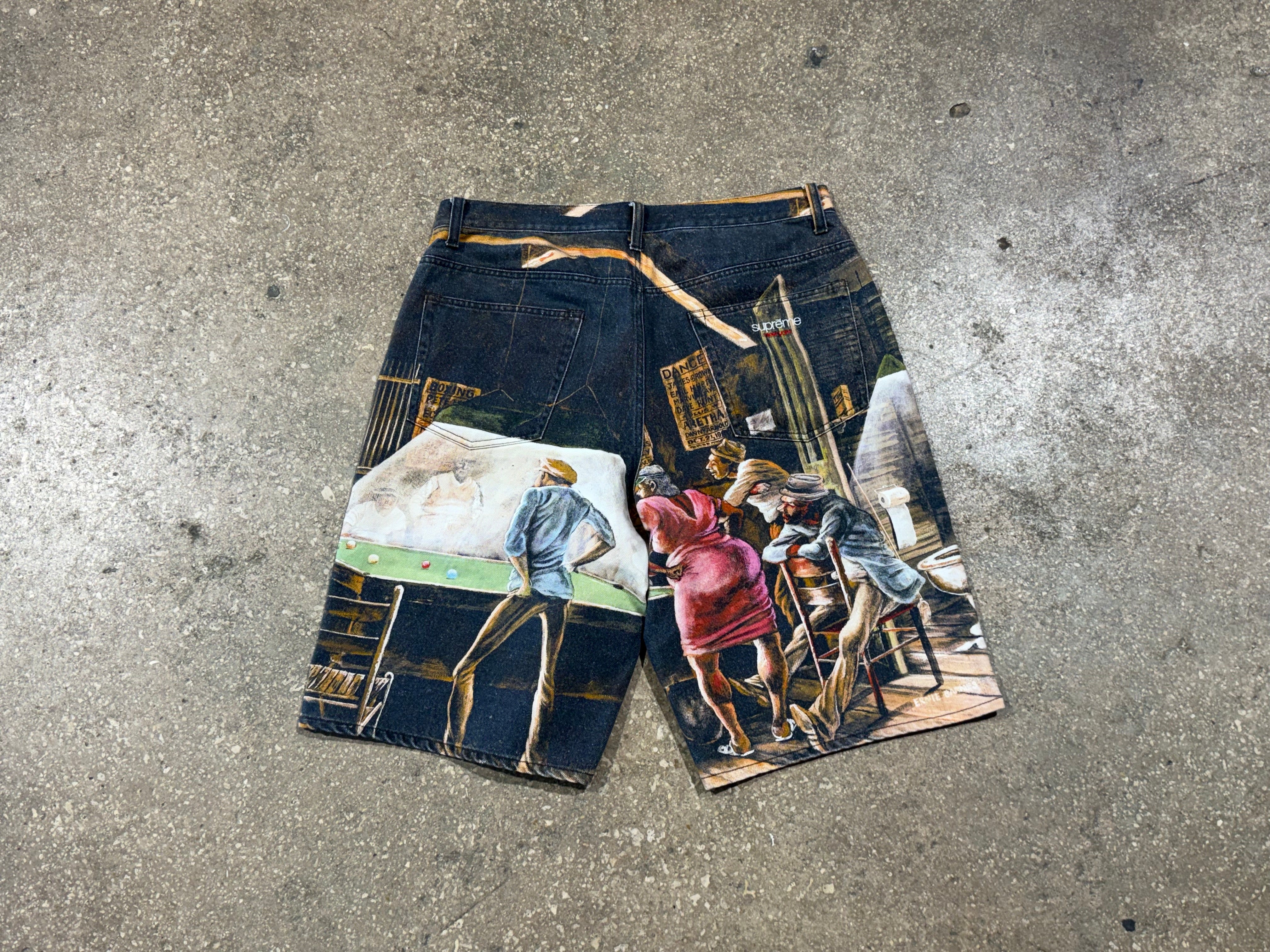 NEW Supreme x Ernie Barnes Billiards Denim Shorts - Multicolor Size 34