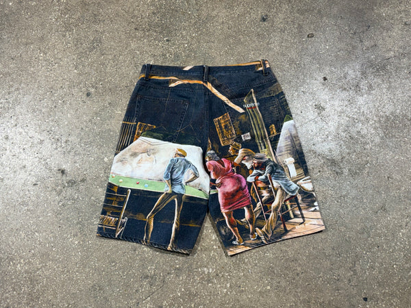 NEW Supreme x Ernie Barnes Billiards Denim Shorts - Multicolor Size 34