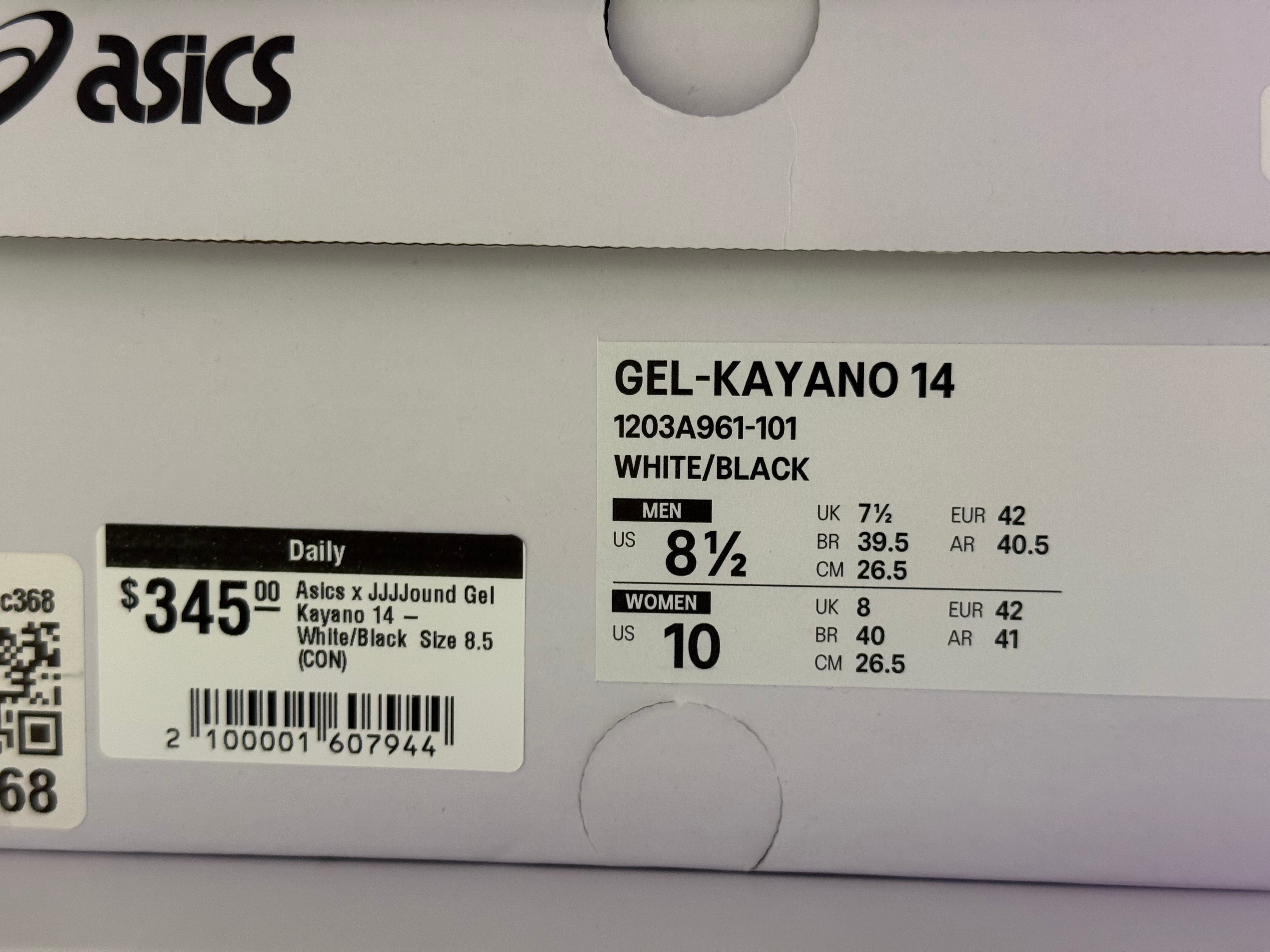 Asics x JJJJound Gel Kayano 14 - White/Black Size 8.5