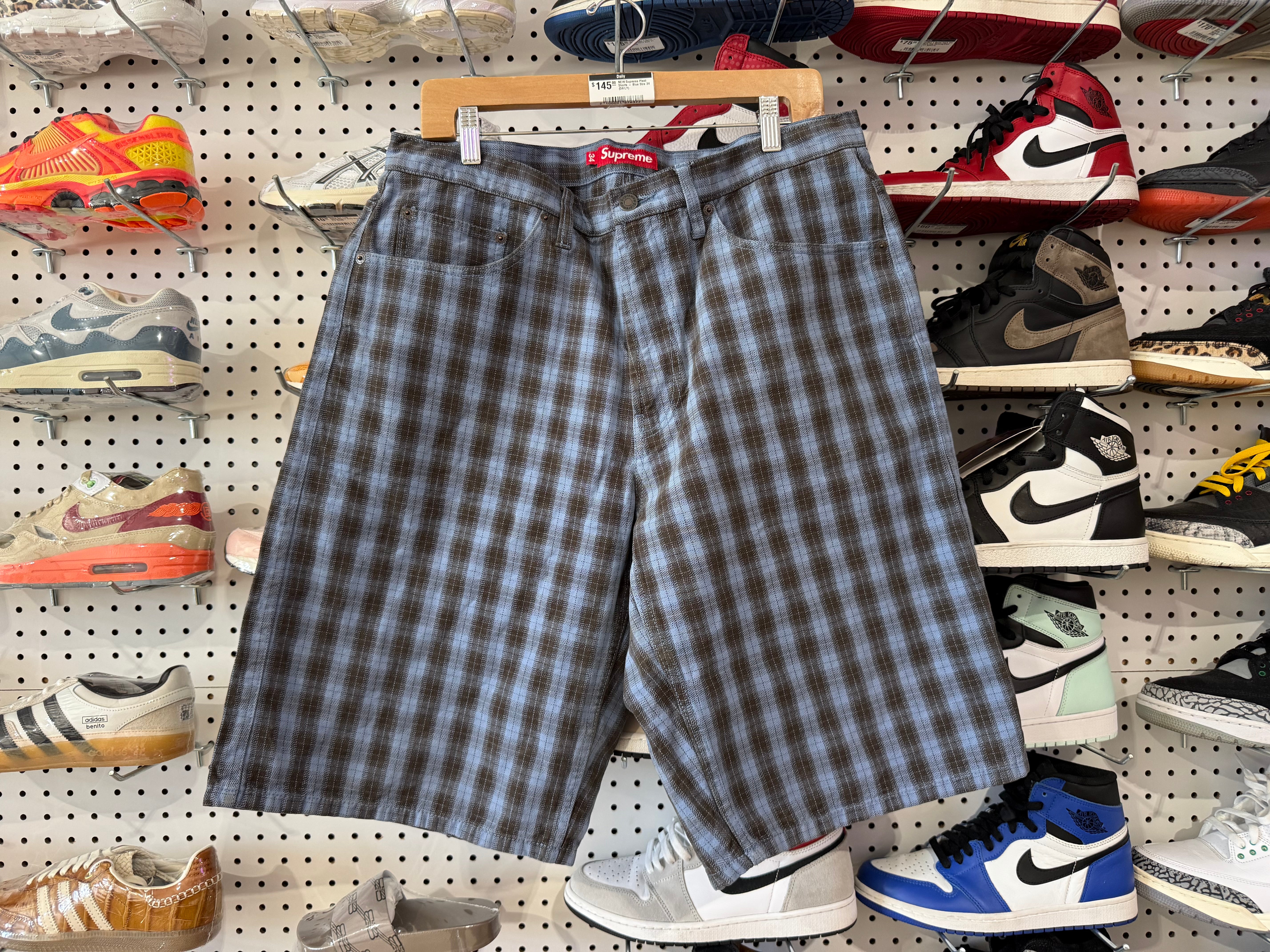 NEW Supreme Plaid Shorts - Blue Size 34