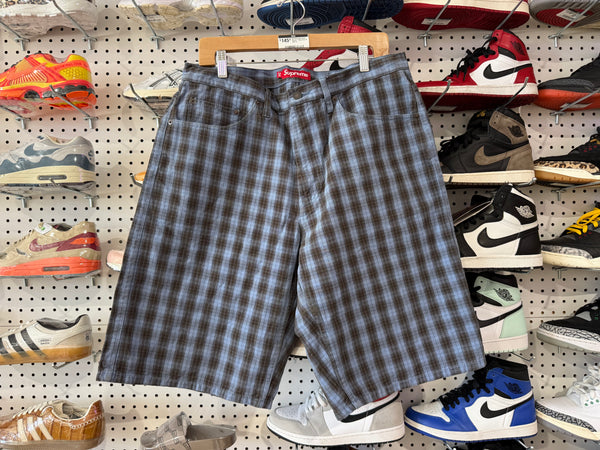 NEW Supreme Plaid Shorts - Blue Size 34