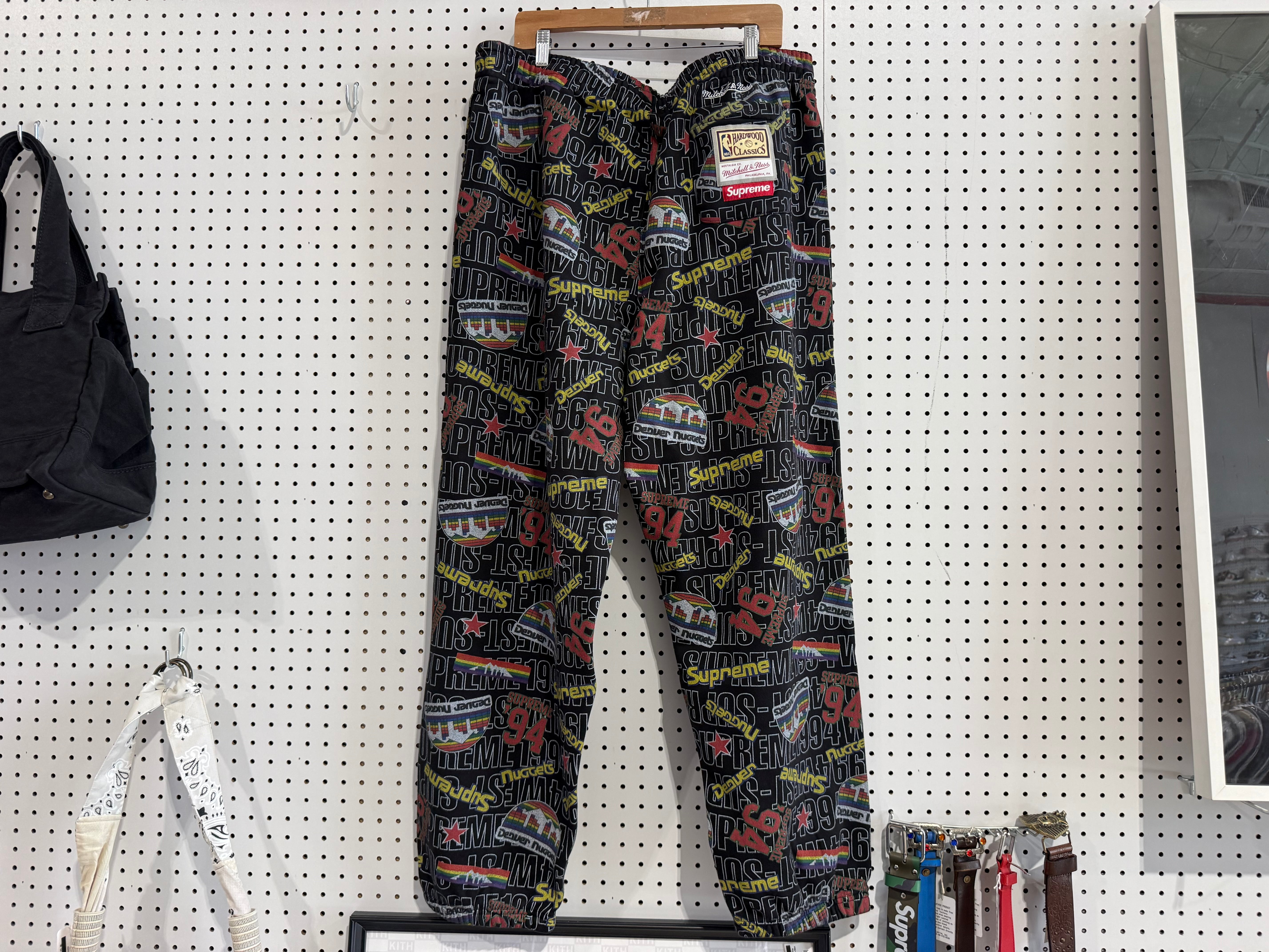 NEW Supreme x Mitchell & Ness Denver Nuggets Zip Up Sweatpants - Black Size XXL