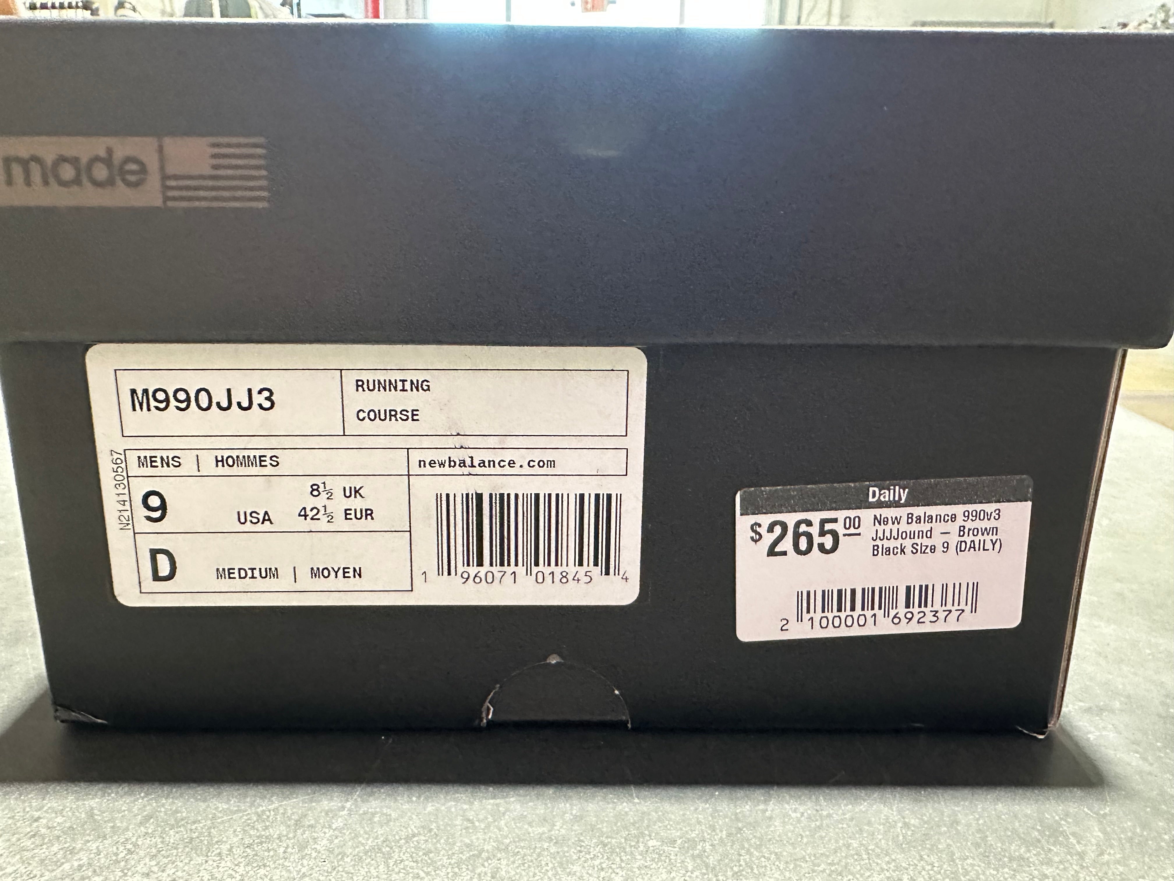 New Balance 990v3 JJJJound - Brown Black Size 9