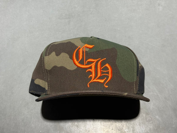NEW Chrome Hearts 5 Panel Baseball Cap - Camo/Orange