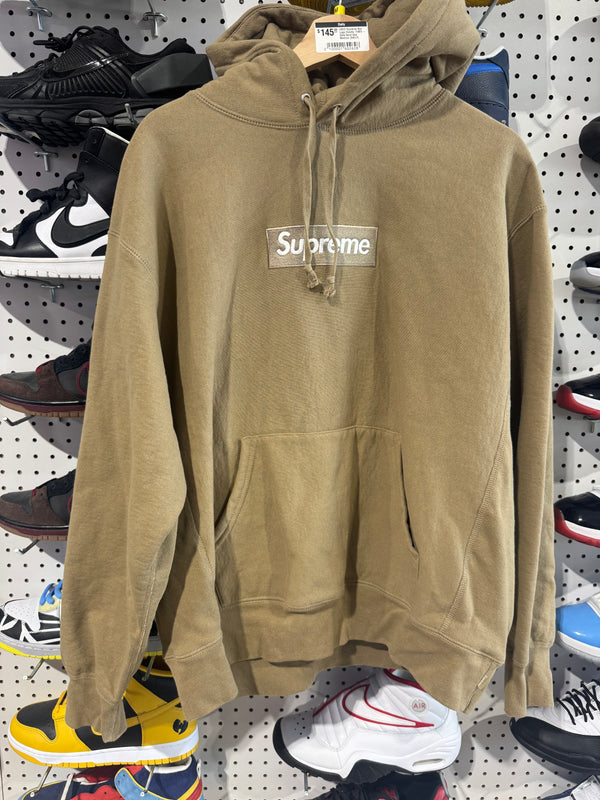 USED Supreme Box Logo Hooded Sweatshirt FW23 - Dark Sand Size Medium