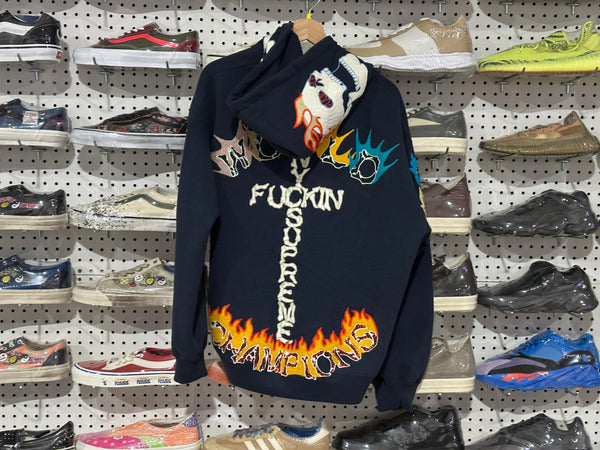 NEW Supreme F**k You Zip Up Hooded Sweatshirt - Navy Size Medium