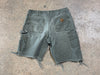 USED Distressed Carhartt Shorts - Olive Size 34