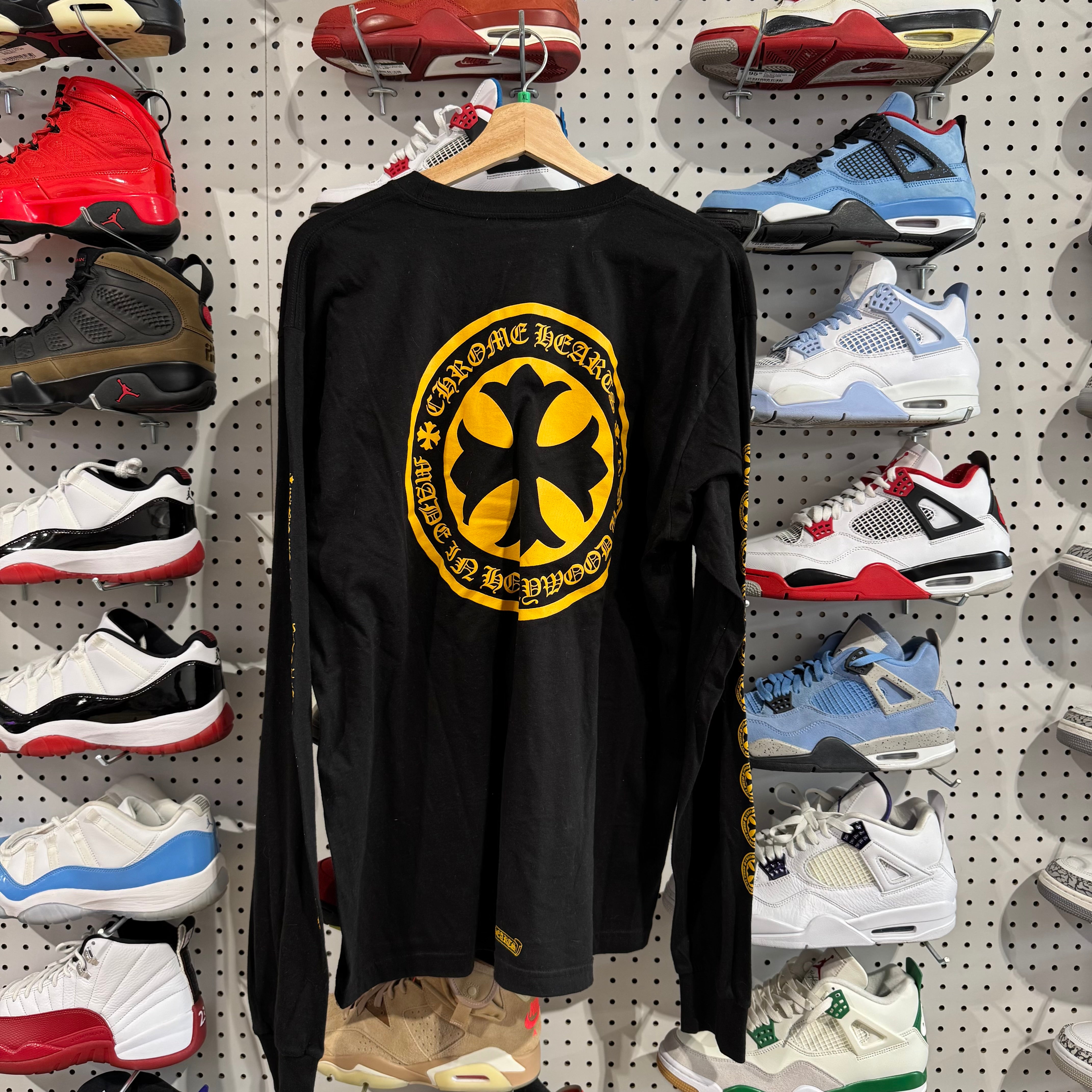 USED Chrome Hearts L/S Pocket Heart Shield Tee - Black/Yellow Size XL