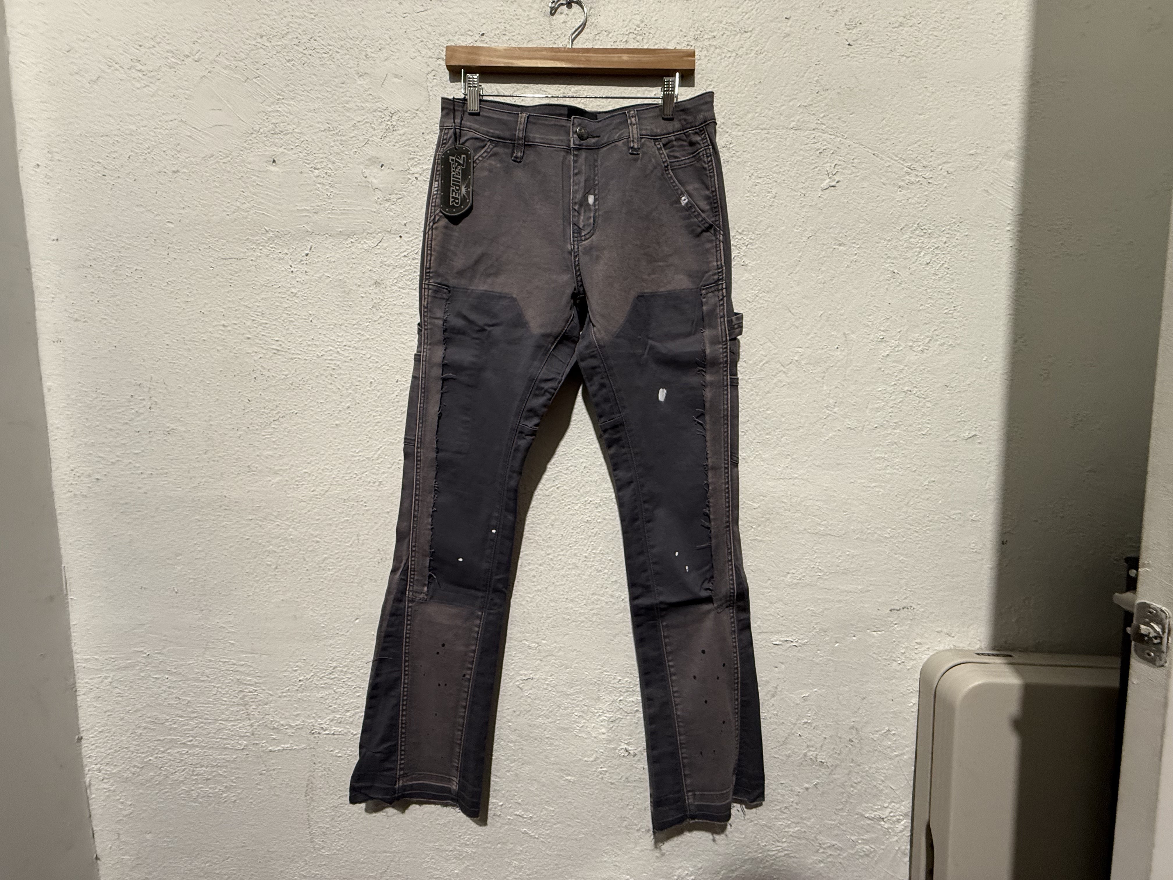 NEW Triple Seven Sniper Patch Jeans - Grey Size 38