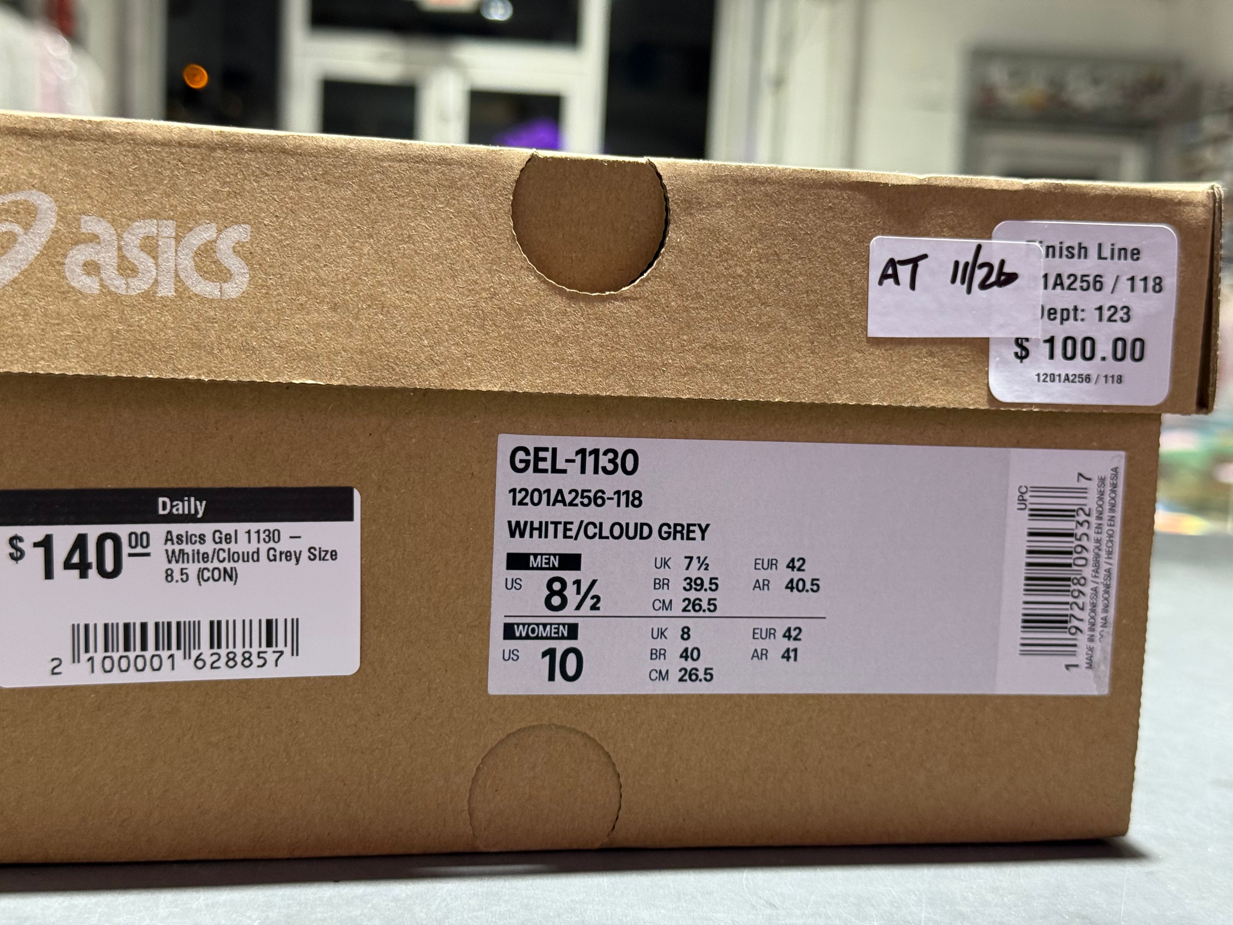 Asics Gel 1130 - White/Cloud Grey Size 8.5