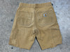 USED Distressed Carhartt Double Knee Shorts - Golden Khaki Size 30
