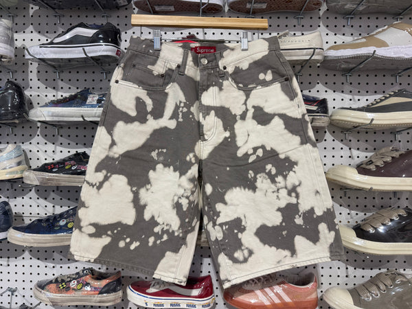 USED Supreme Baggy Denim Shorts - Bleached Grey Size 30
