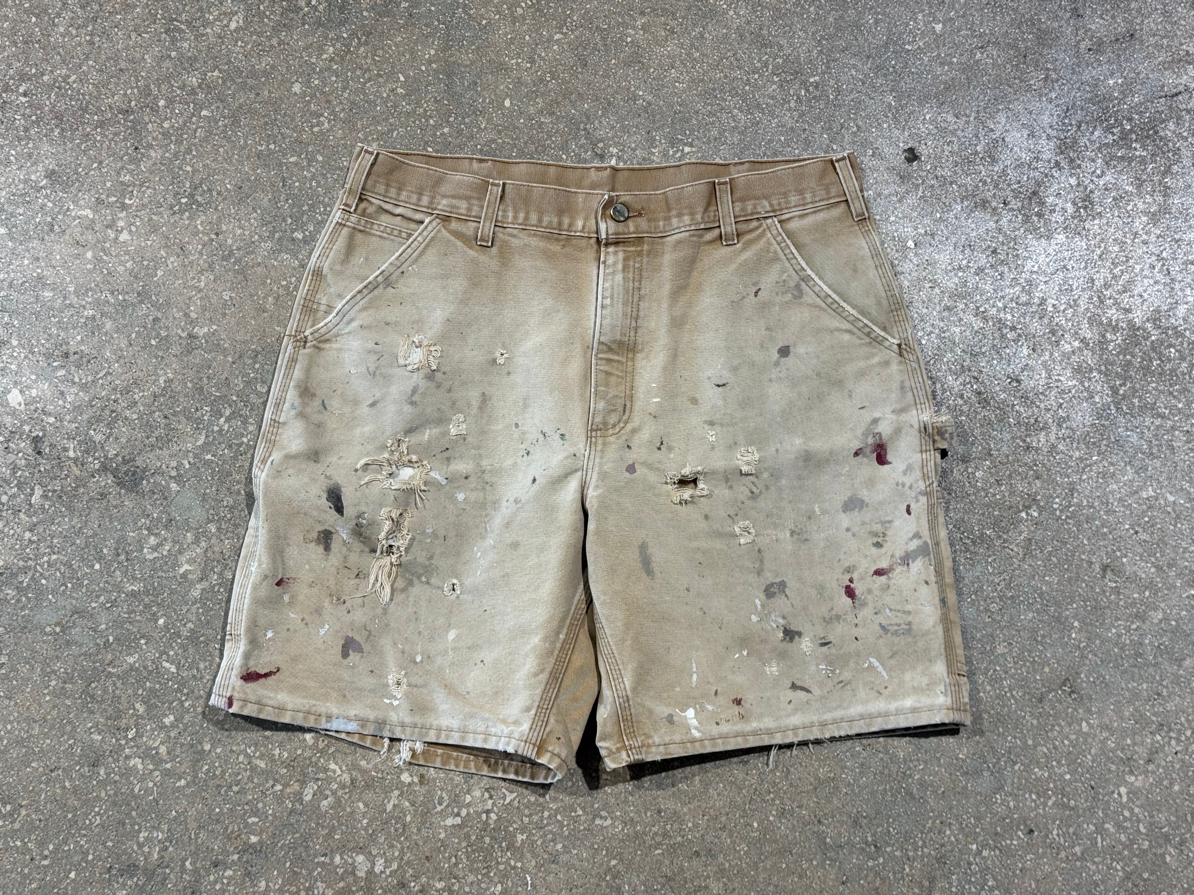 USED Carhartt Distressed Shorts - Khaki Size 36