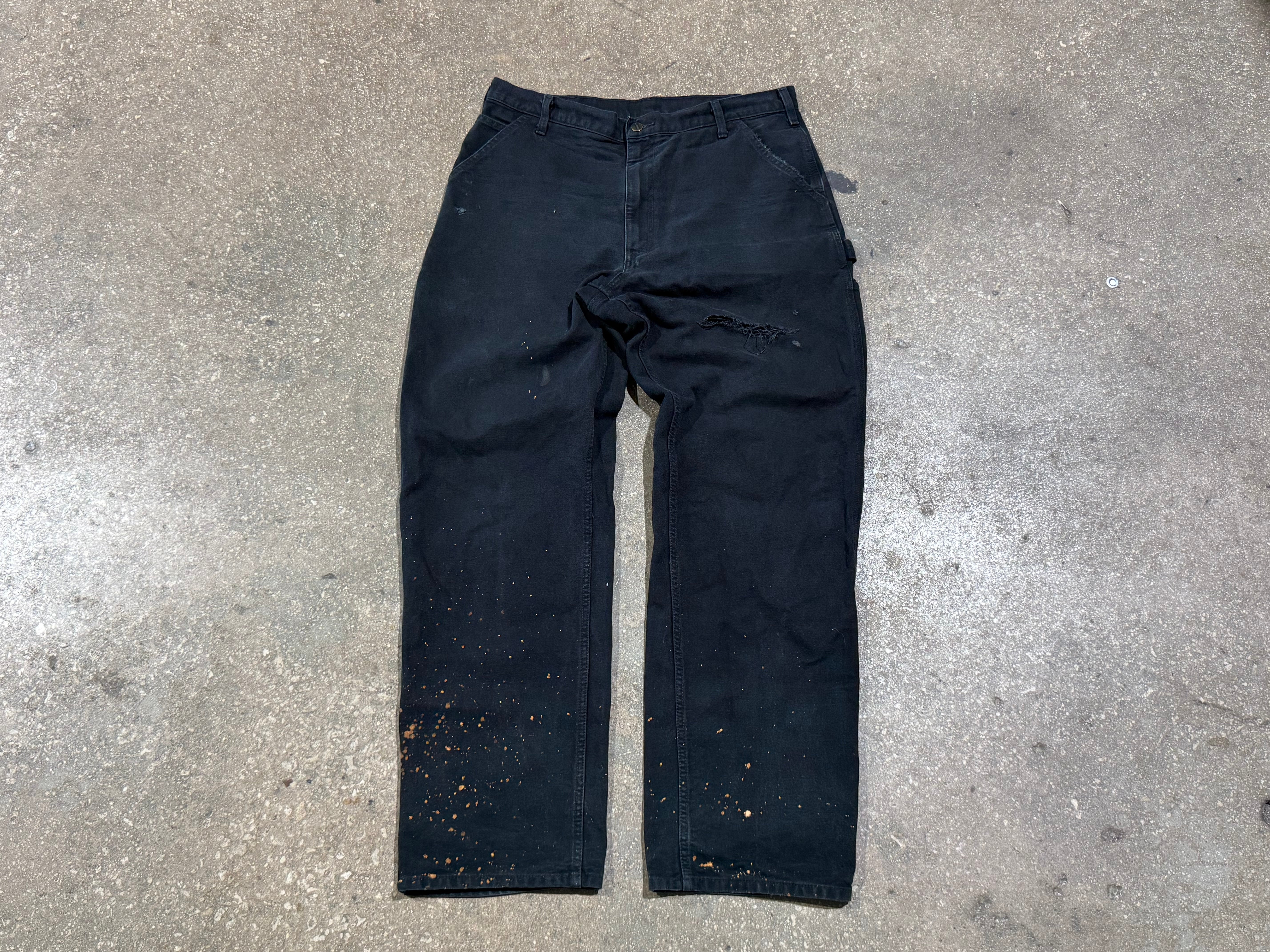 USED Distressed Carhartt Bleached Carpenter Pants - Black Size 36x34