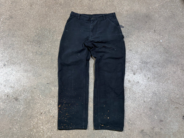 USED Distressed Carhartt Bleached Carpenter Pants - Black Size 36x34