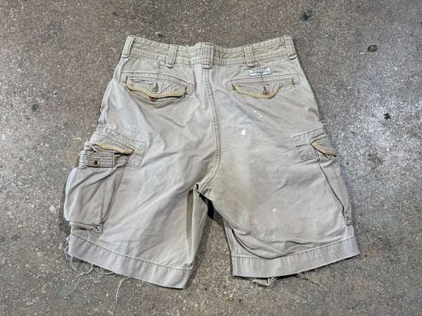 USED Distressed Polo Ralph Lauren Cargo Shorts - Khaki Size 35