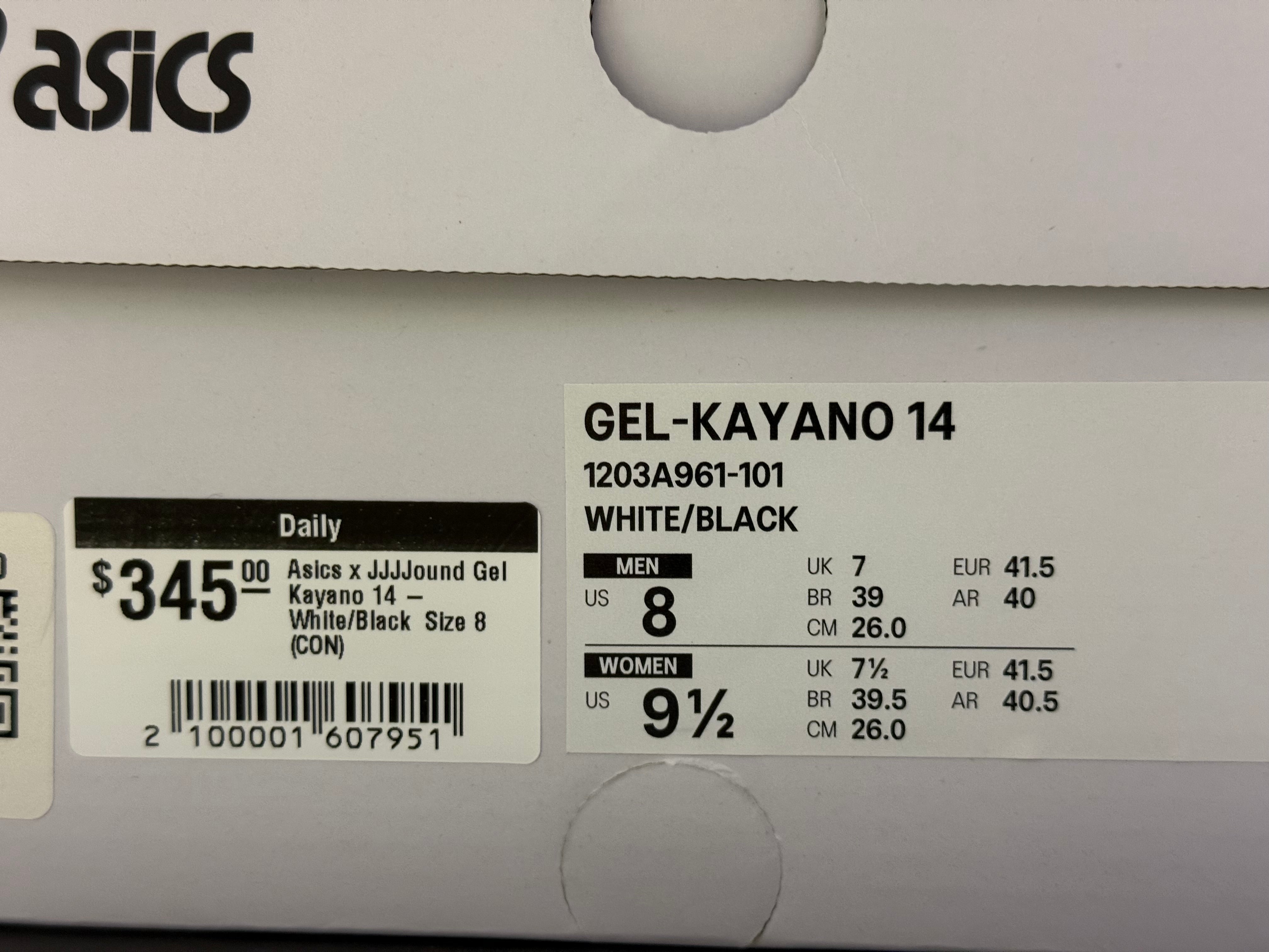 Asics x JJJJound Gel Kayano 14 - White/Black Size 8