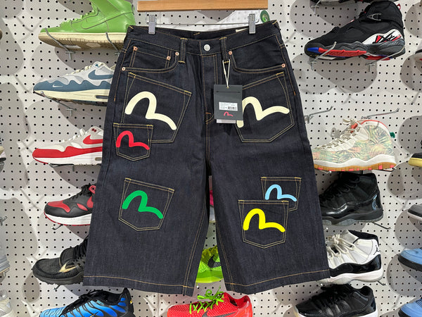 NEW Evisu Multi Pocket Dark Wash Denim Shorts - Indigo Size 32