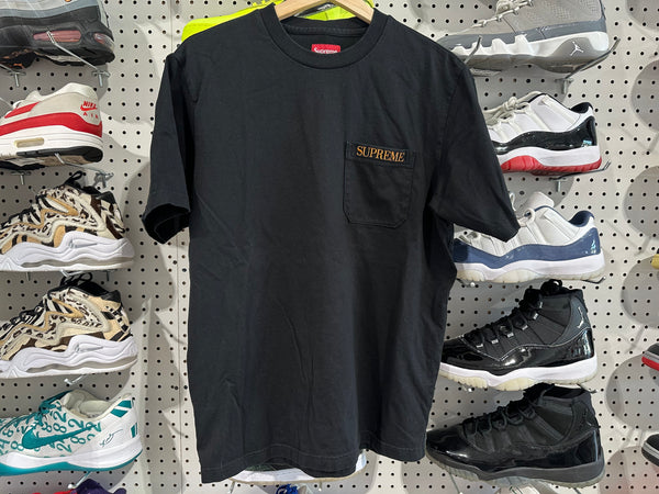 USED Supreme Embroidered Pocket Tee - Black Size Small