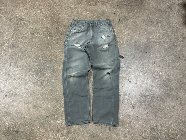 USED Distressed Carhartt Carpenter Pants - Olive Size 32x33
