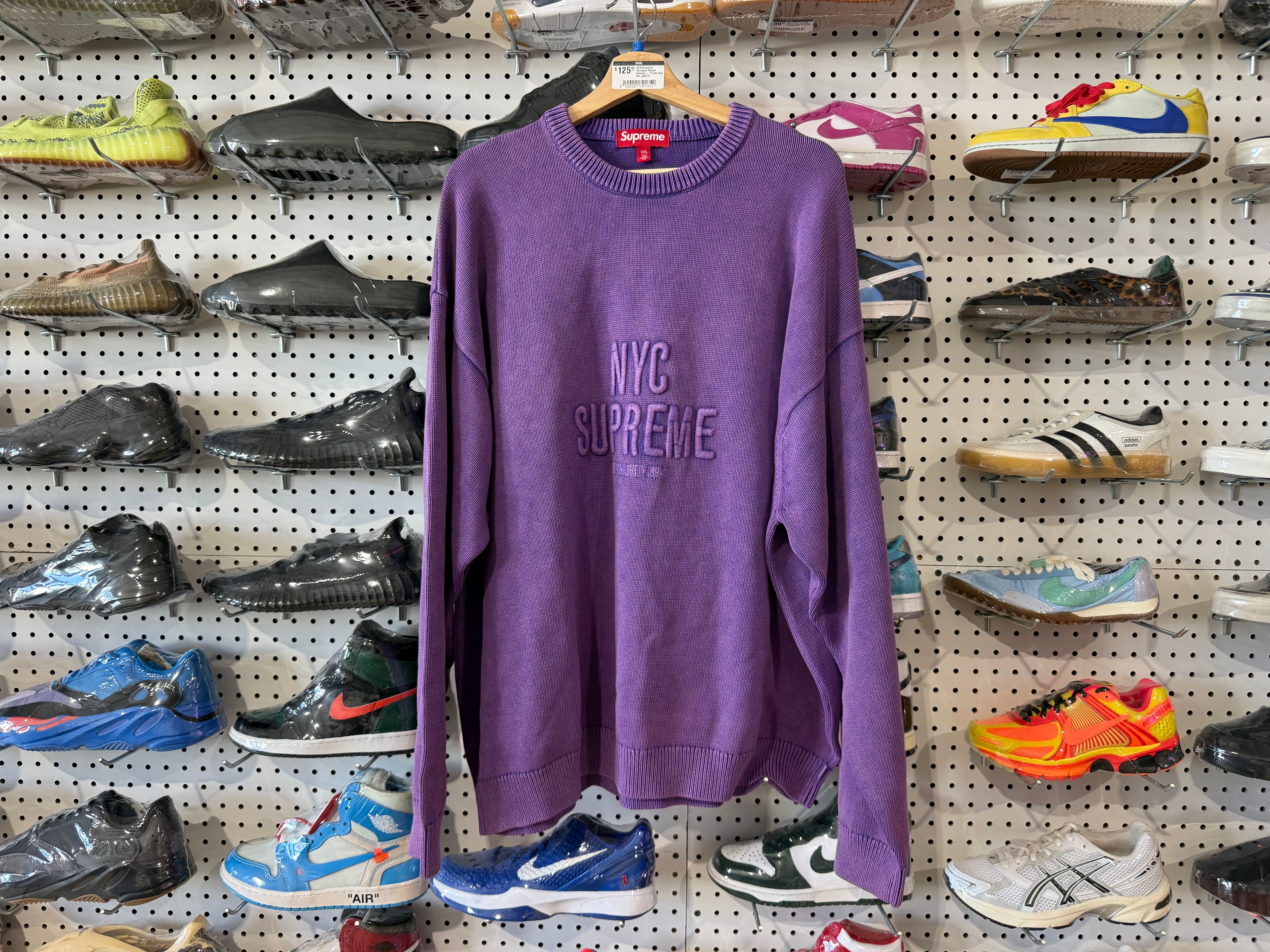 NEW Supreme Overdyed Raised Sweater - Purple Size XXL