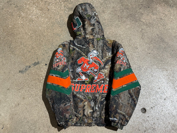 TRIED ON Supreme Mitchell & Ness NCAA Hooded Stadium Jacket - Camo Size Small