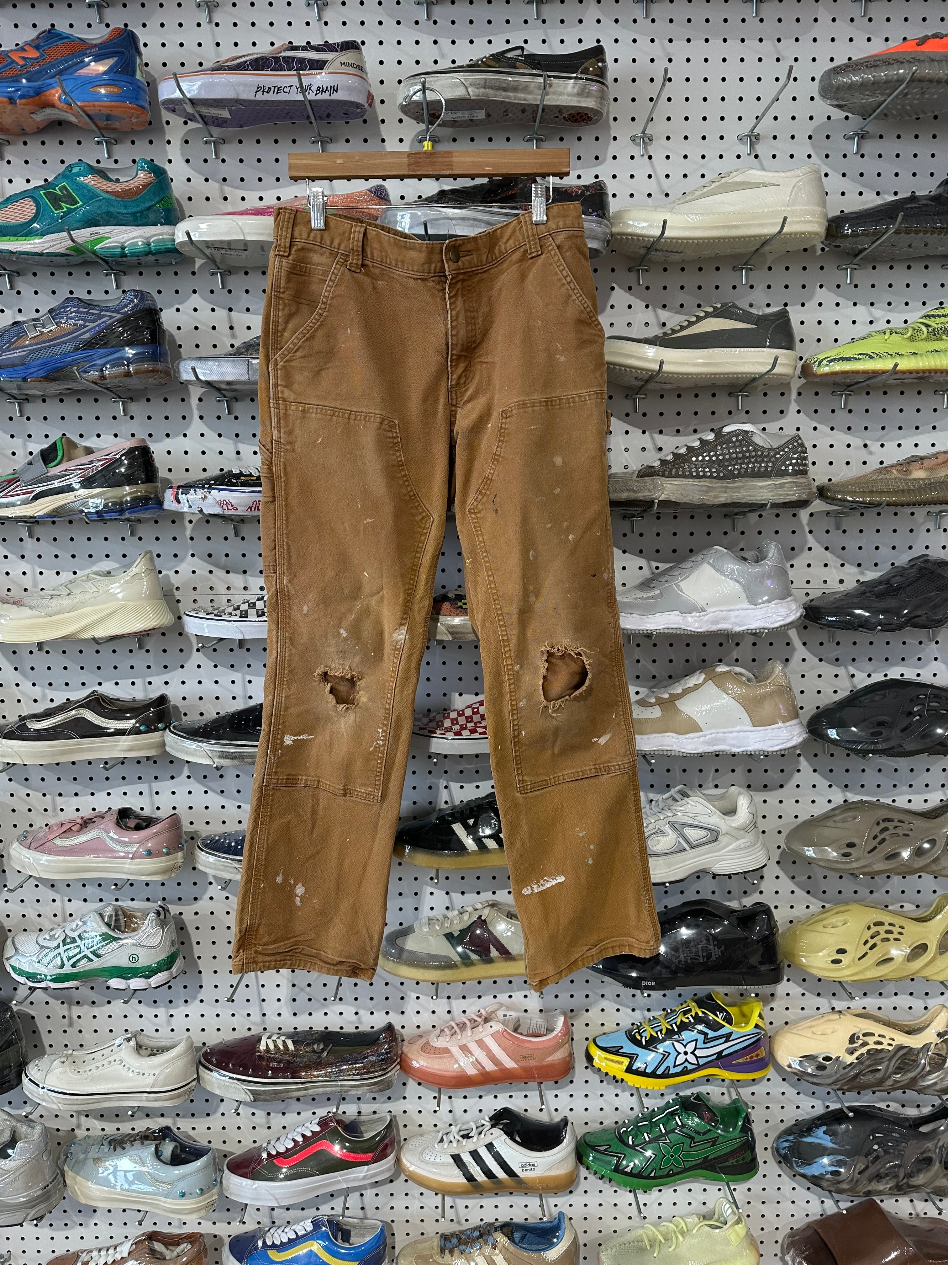 USED Distressed Carhartt Carpenter Pants - Brown Size 34x32