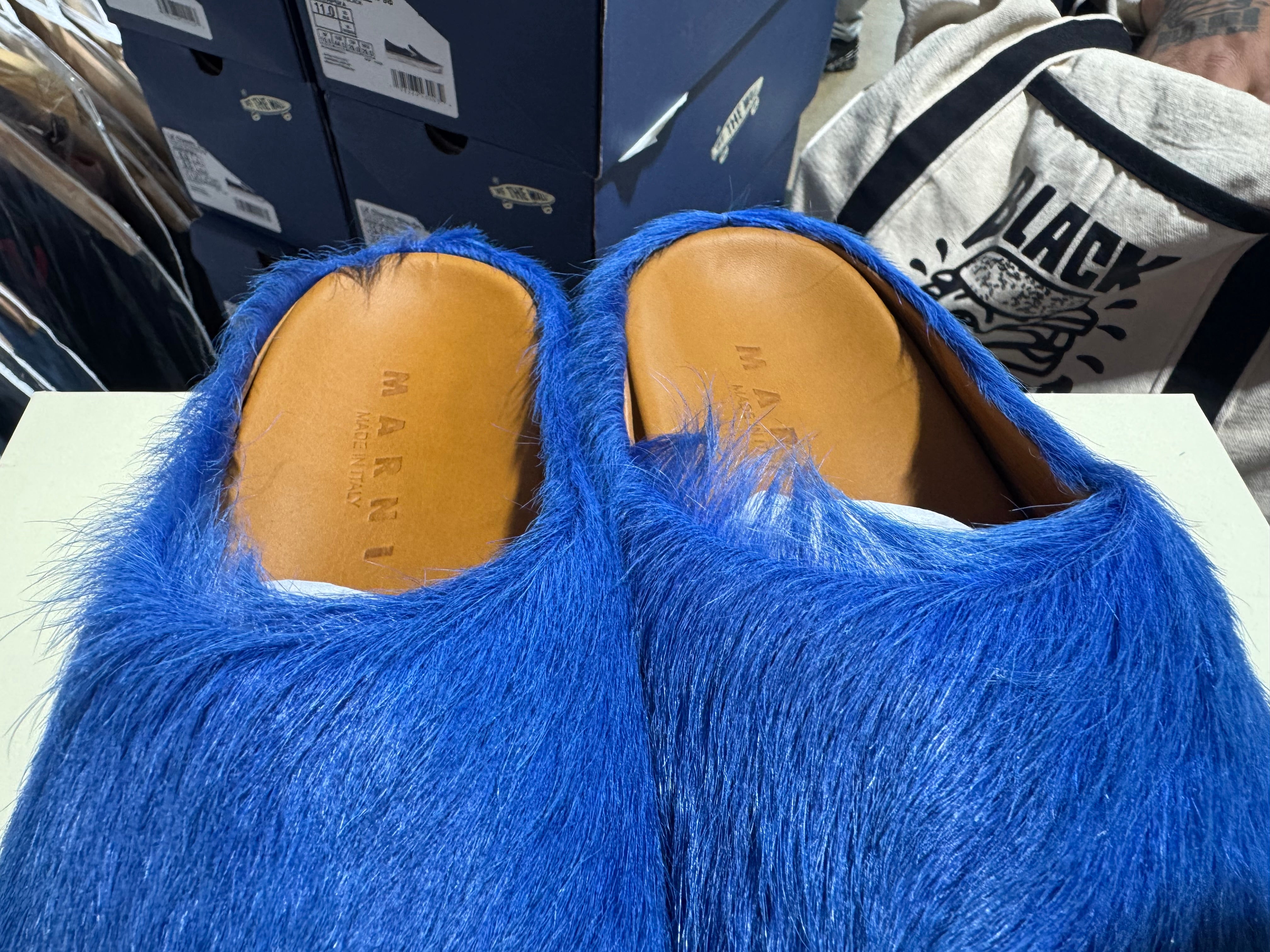Marni Long Hair Calfskin Fussbett Sabot Mule - Iris Blue Size 43EU/9.5US