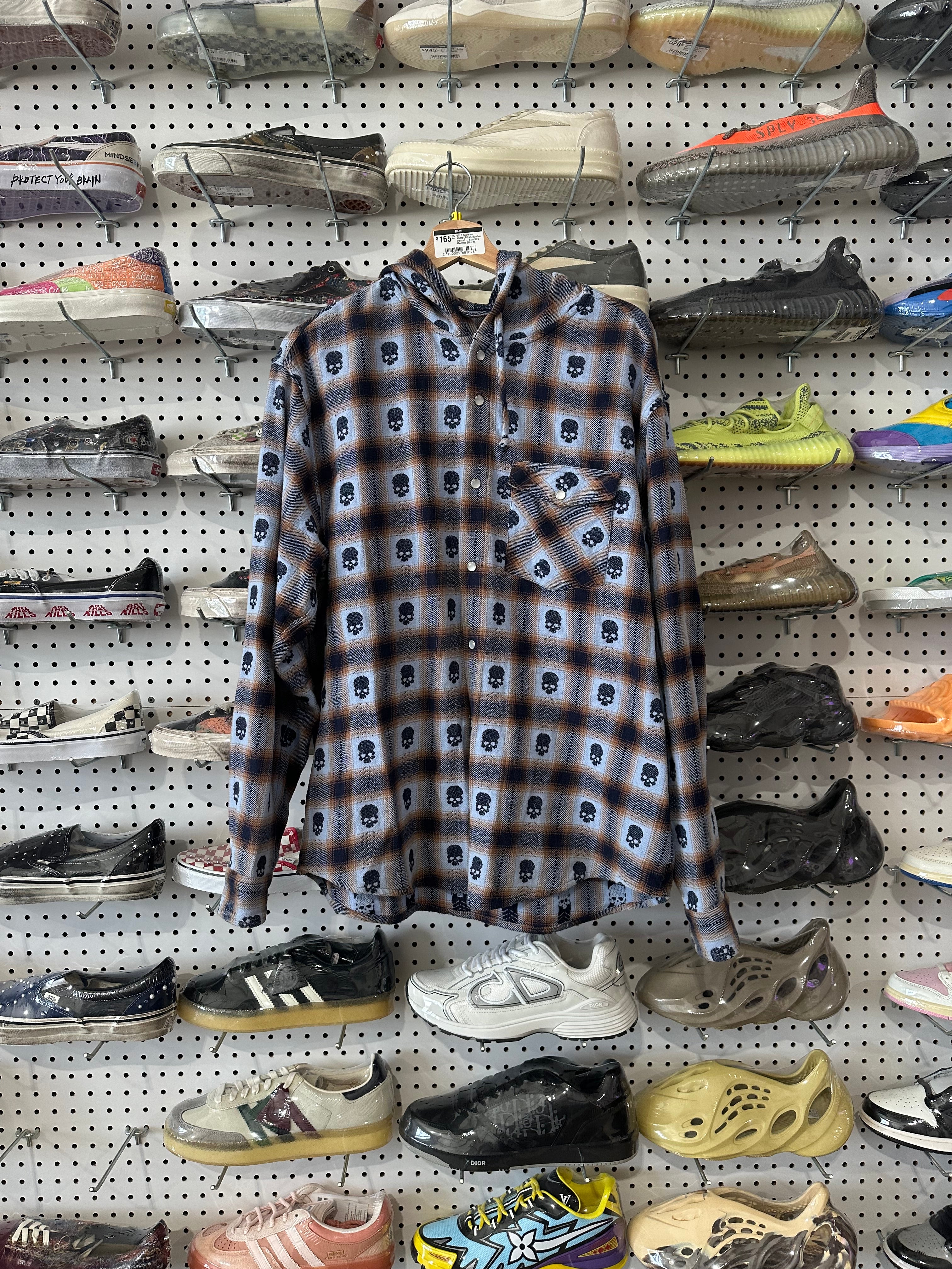 USED Supreme NUMBERNINE Hooded Flannel - Blue Size Medium