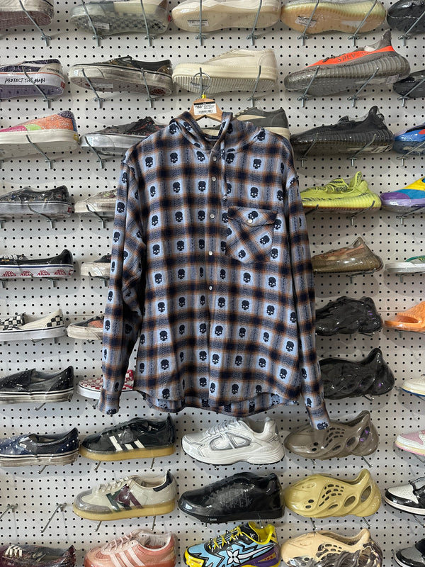 USED Supreme NUMBERNINE Hooded Flannel - Blue Size Medium