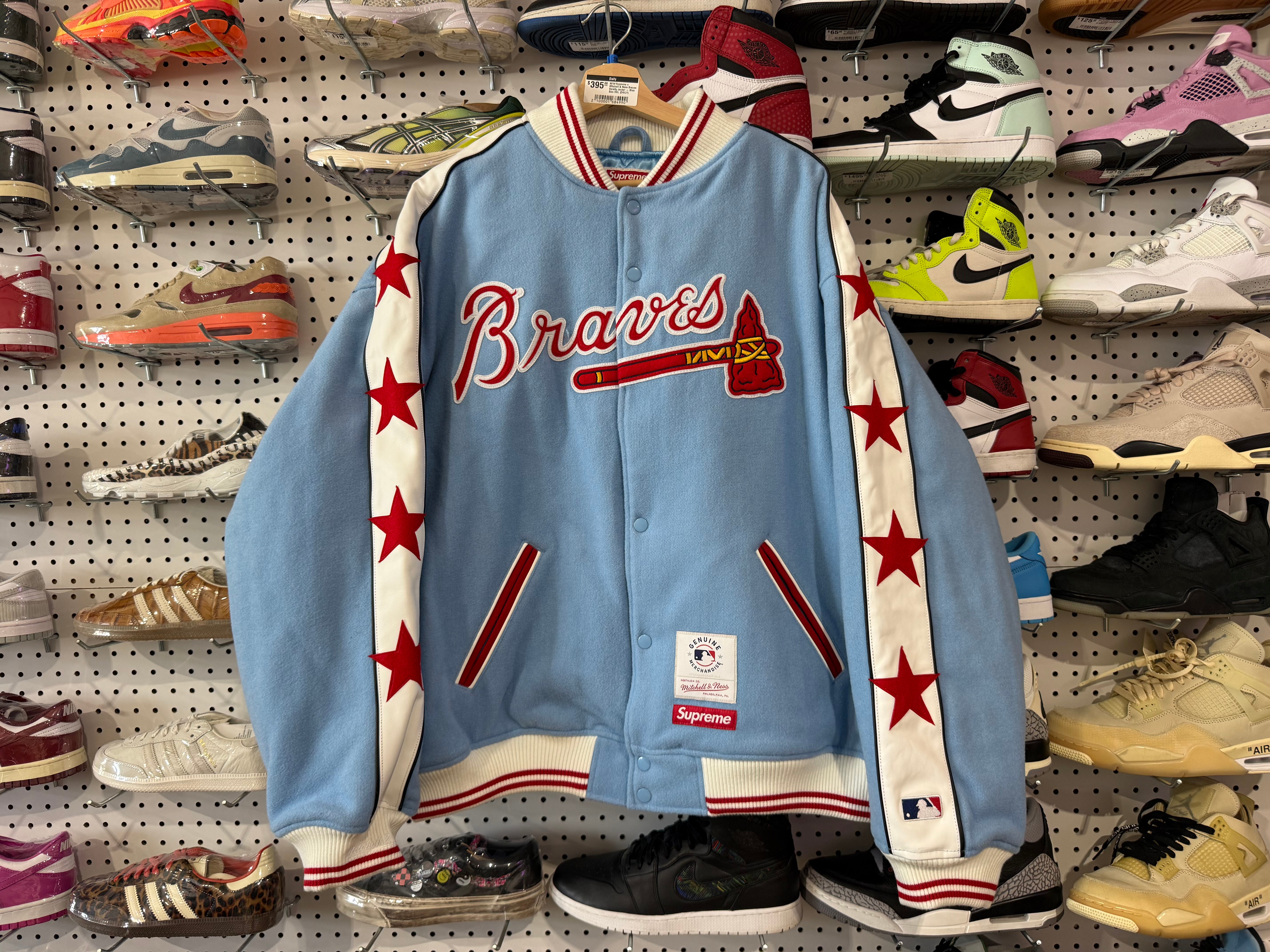 NEW Supreme x Mitchell & Ness Braves Varsity Jacket - Blue Size XXL