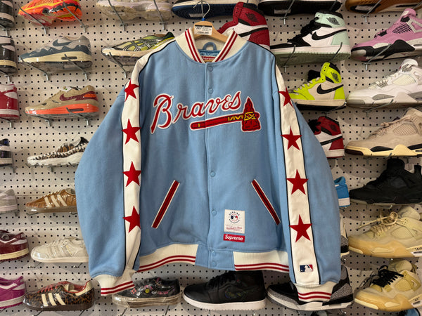 NEW Supreme x Mitchell & Ness Braves Varsity Jacket - Blue Size XXL