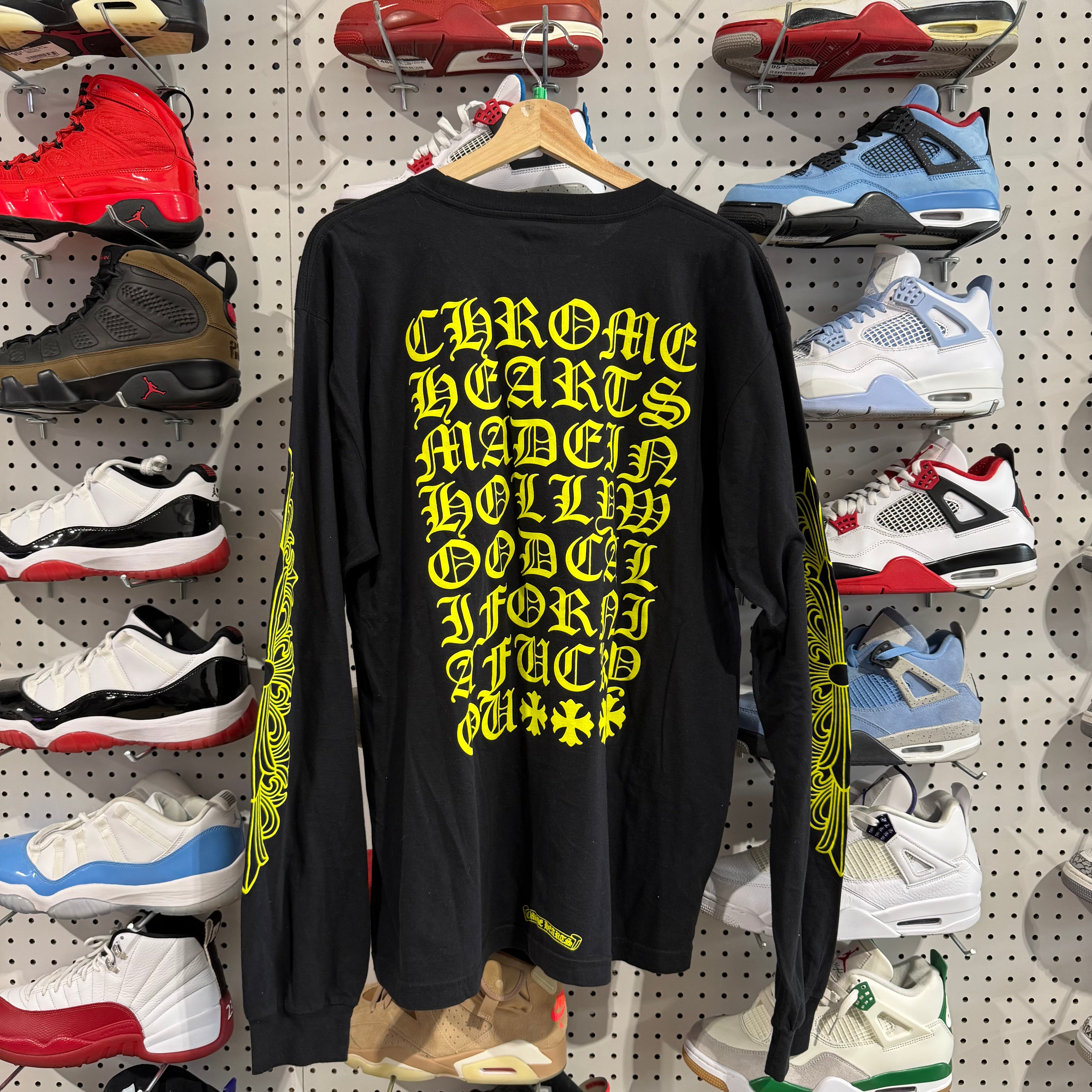 USED Chrome Hearts L/S Pocket Full Font Tee - Black/Yellow Size XL