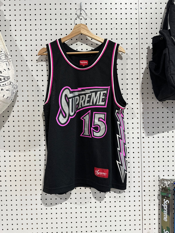 CLEAN Supreme Bolt Basketball Jersey - Black/Pink Size Medium