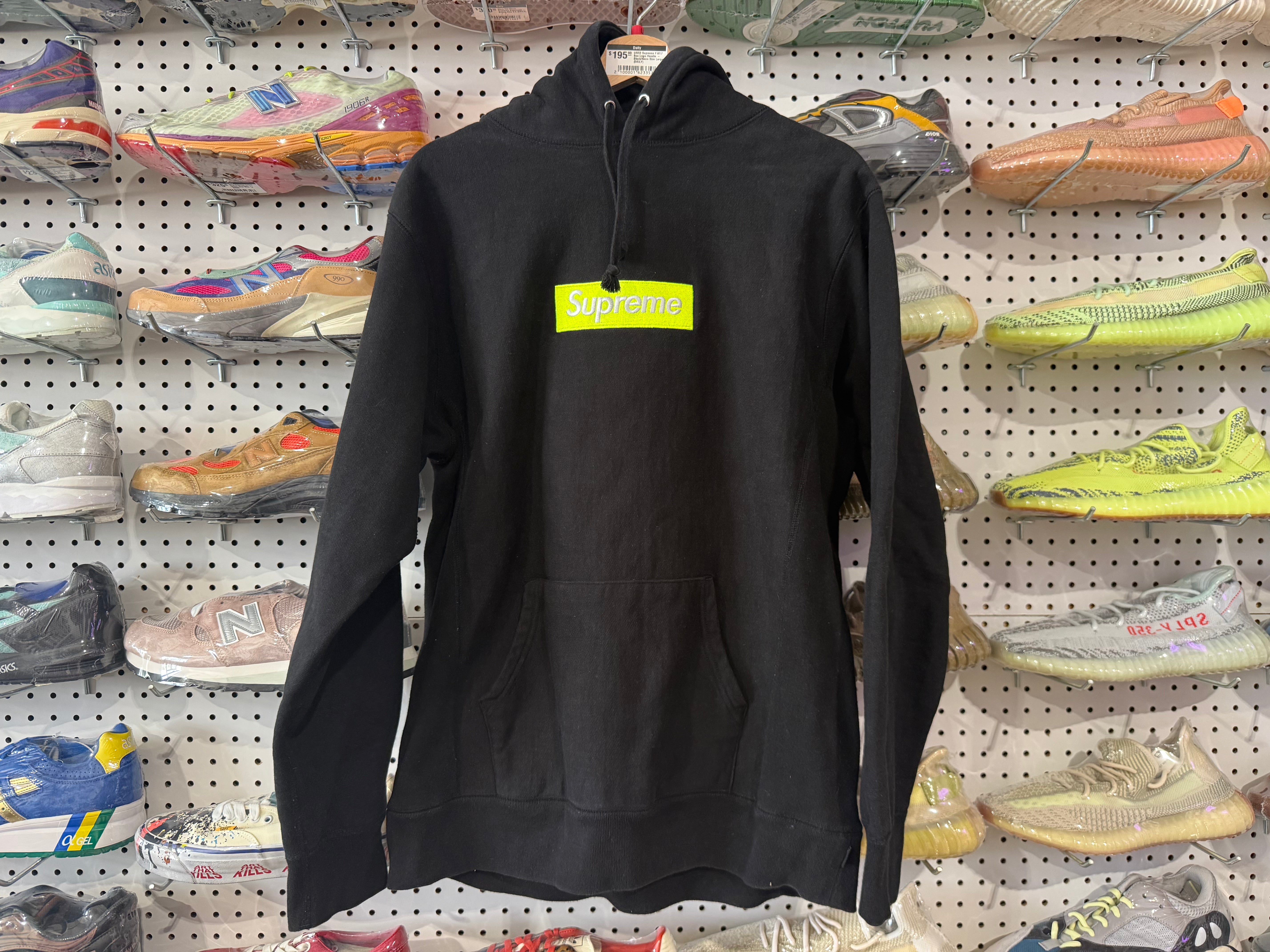 USED Supreme FW17 Box Logo Hoodie - Black/Neon Size Large