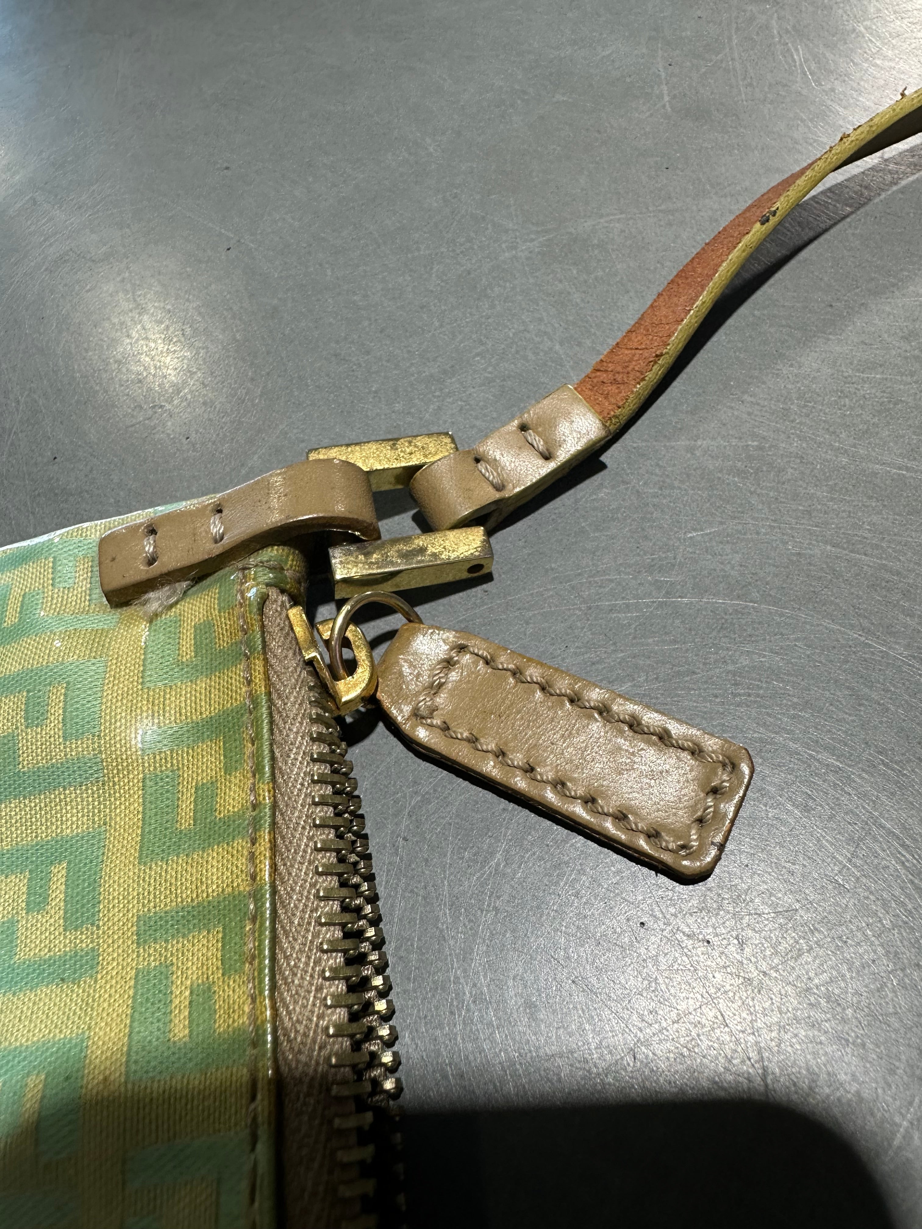VTG Fendi Zucchino Canvas Zip Pouchette - Mint Green