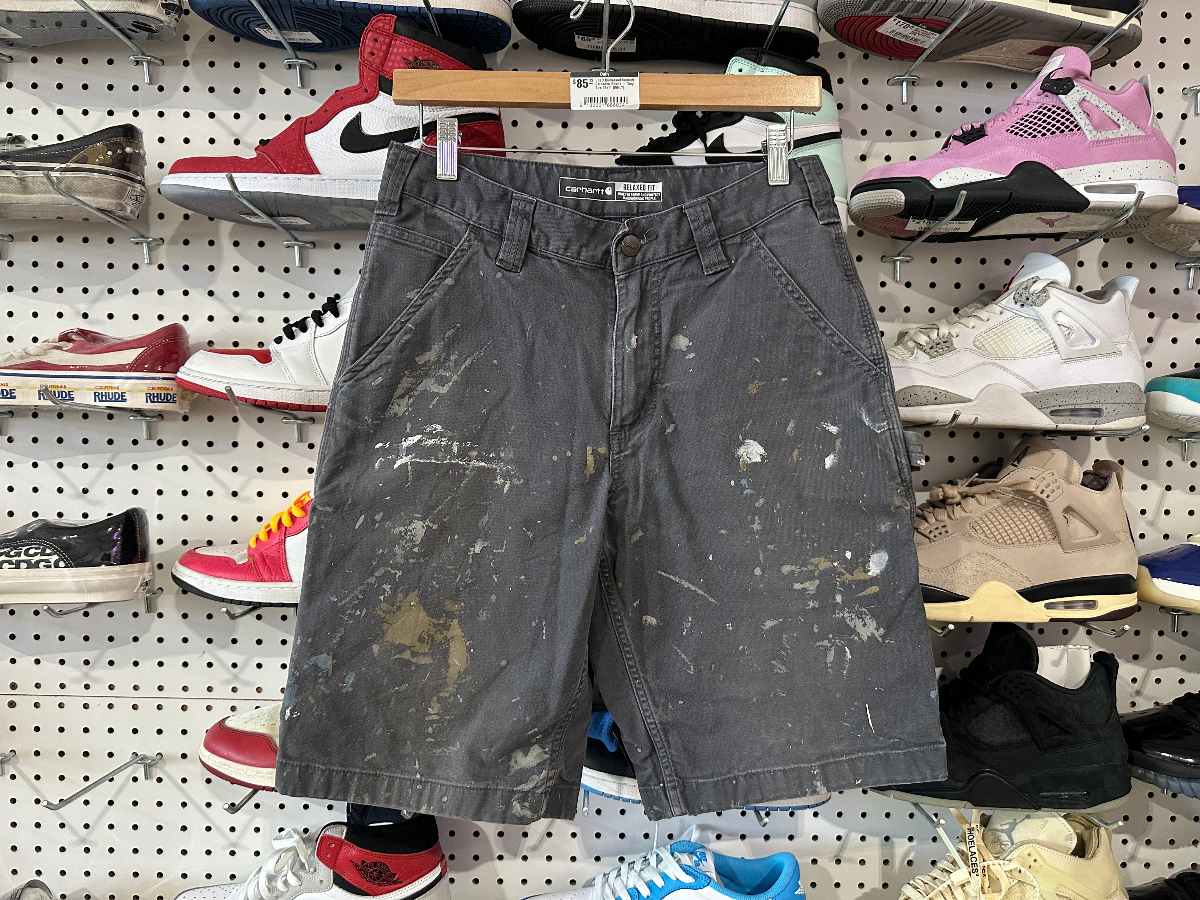 USED Distressed Carhartt Carpenter Shorts - Grey Size 31x11