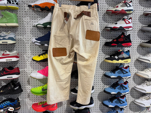 USED Kapital Cinch Back Leather Patchwork Pants - Cream Size 3/Large