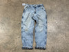 USED Distressed Carhartt Flannel Lined Denim - Light Wash Size 32x31