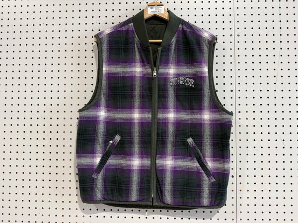 USED Supreme Reversible Shadow Plaid Vest - Green/Purple Size Medium