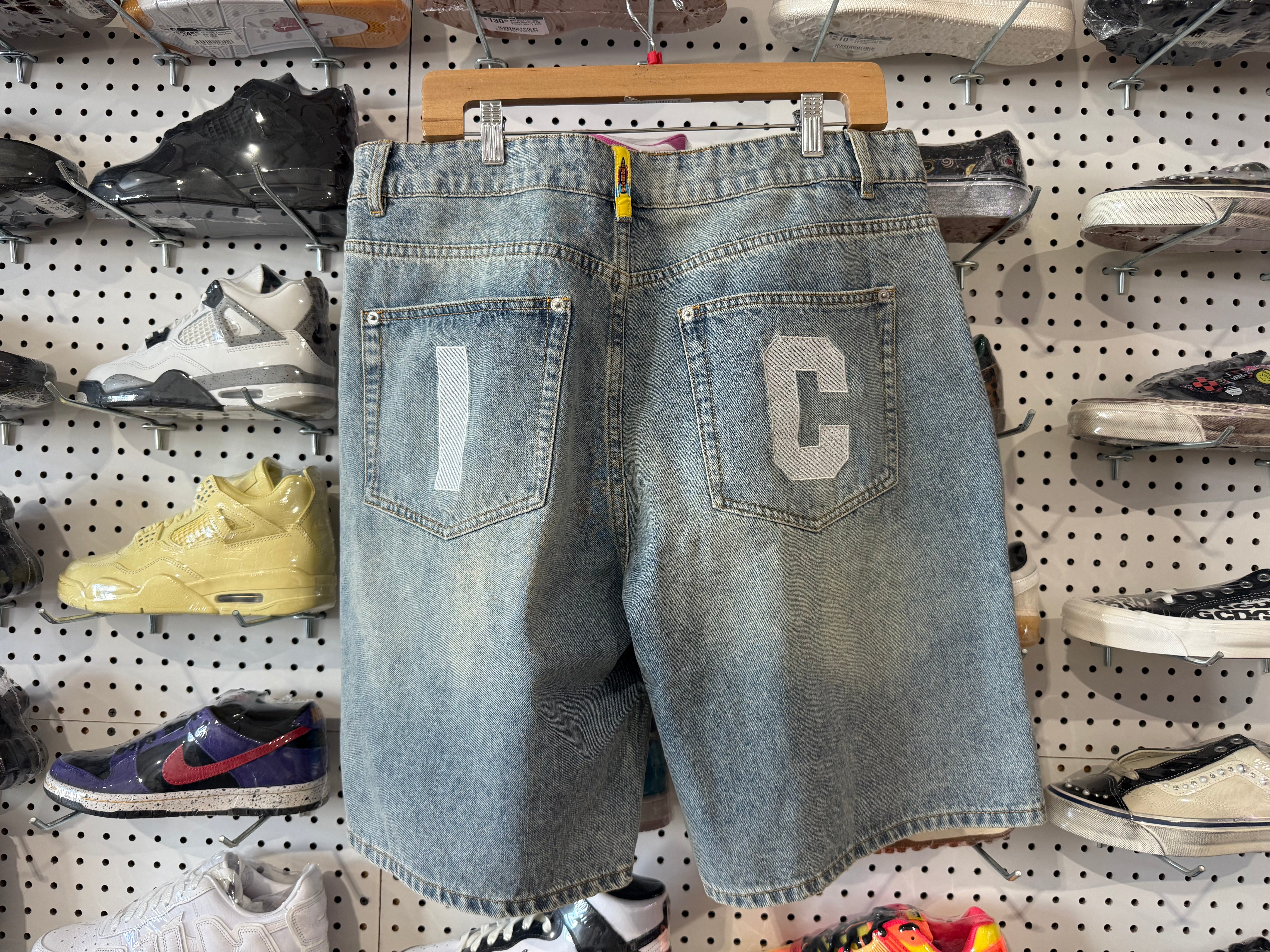 USED BBC Running Dog Denim Shorts - Blue Size 36