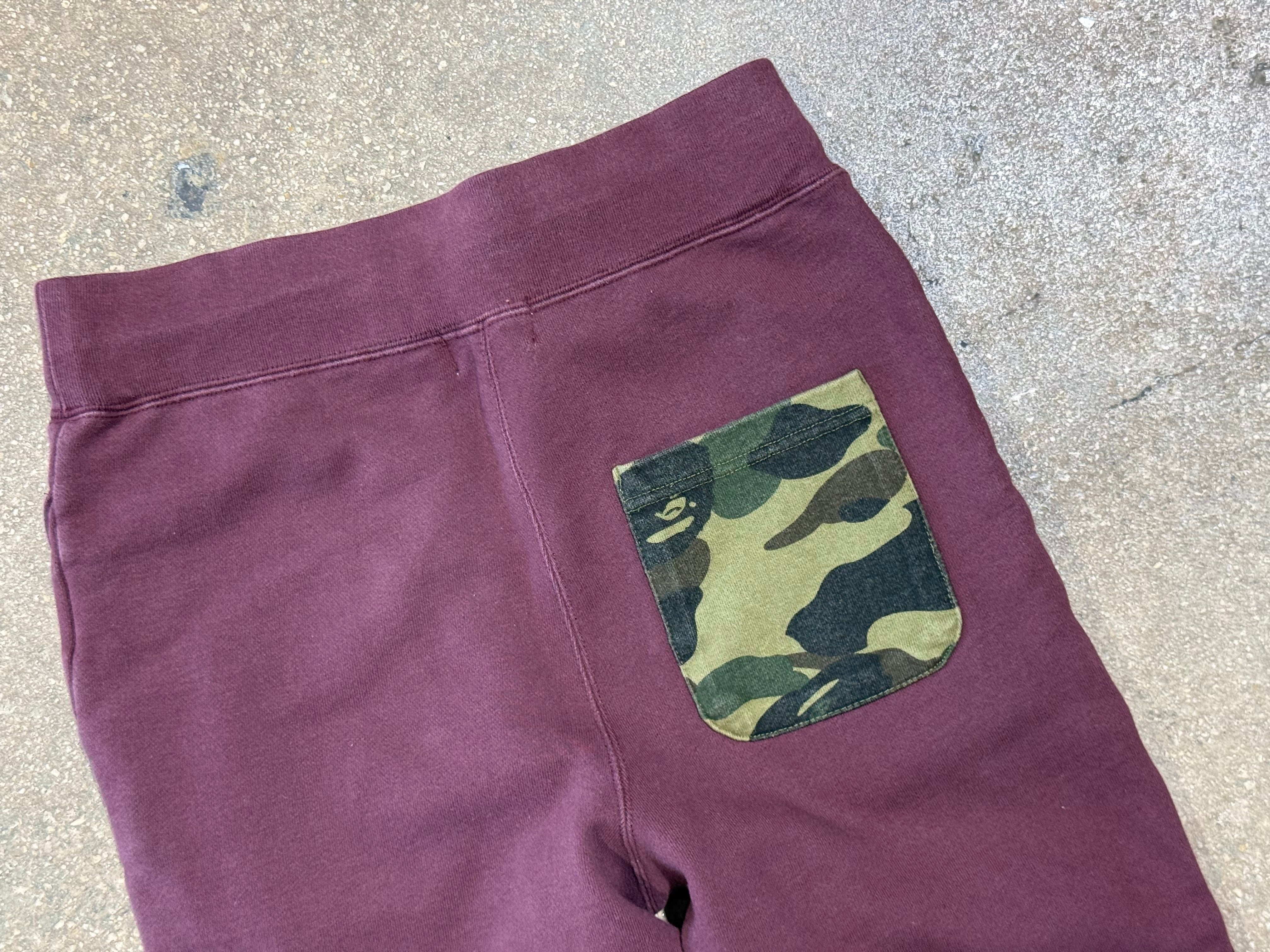 USED BAPE ABC Camo Shark Sweat Pants - Burgundy Size Medium