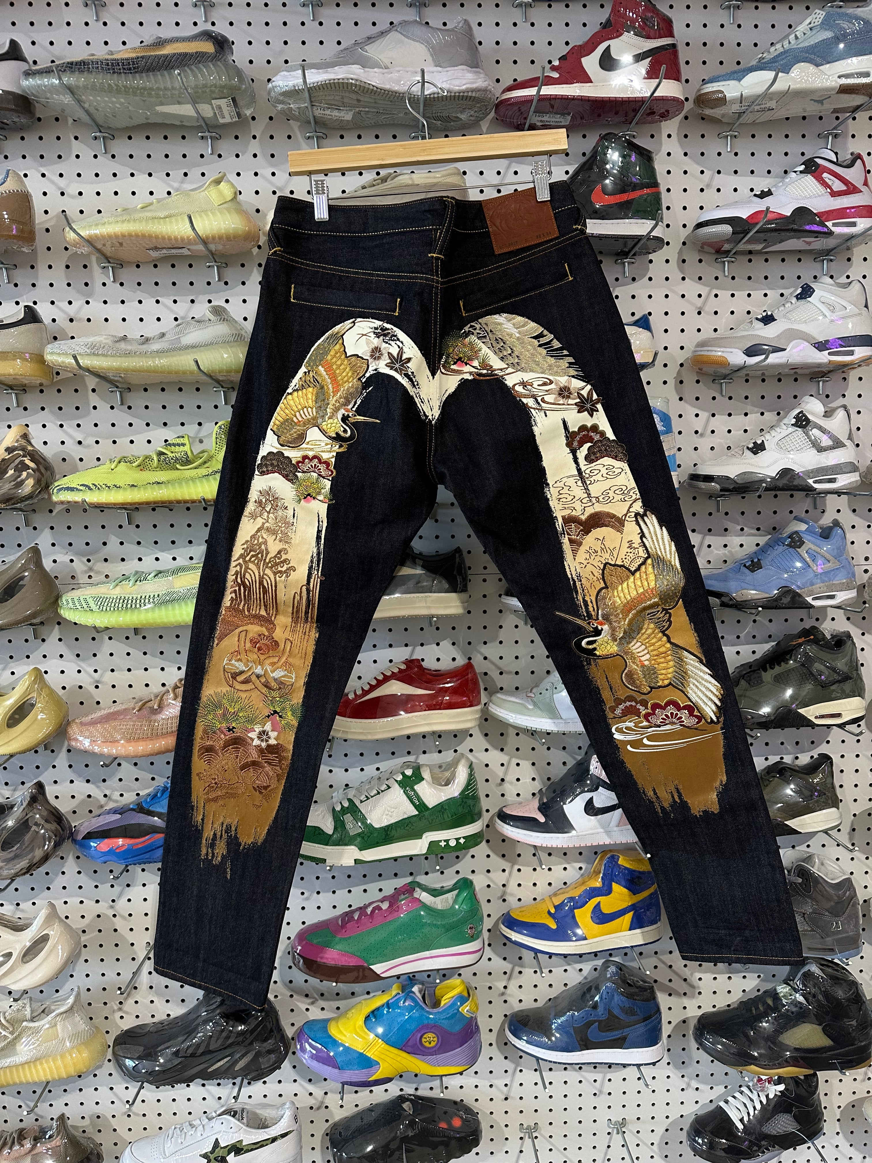 NEW Evisu Embroidered Crane Denim Jeans - Indigo Size 32
