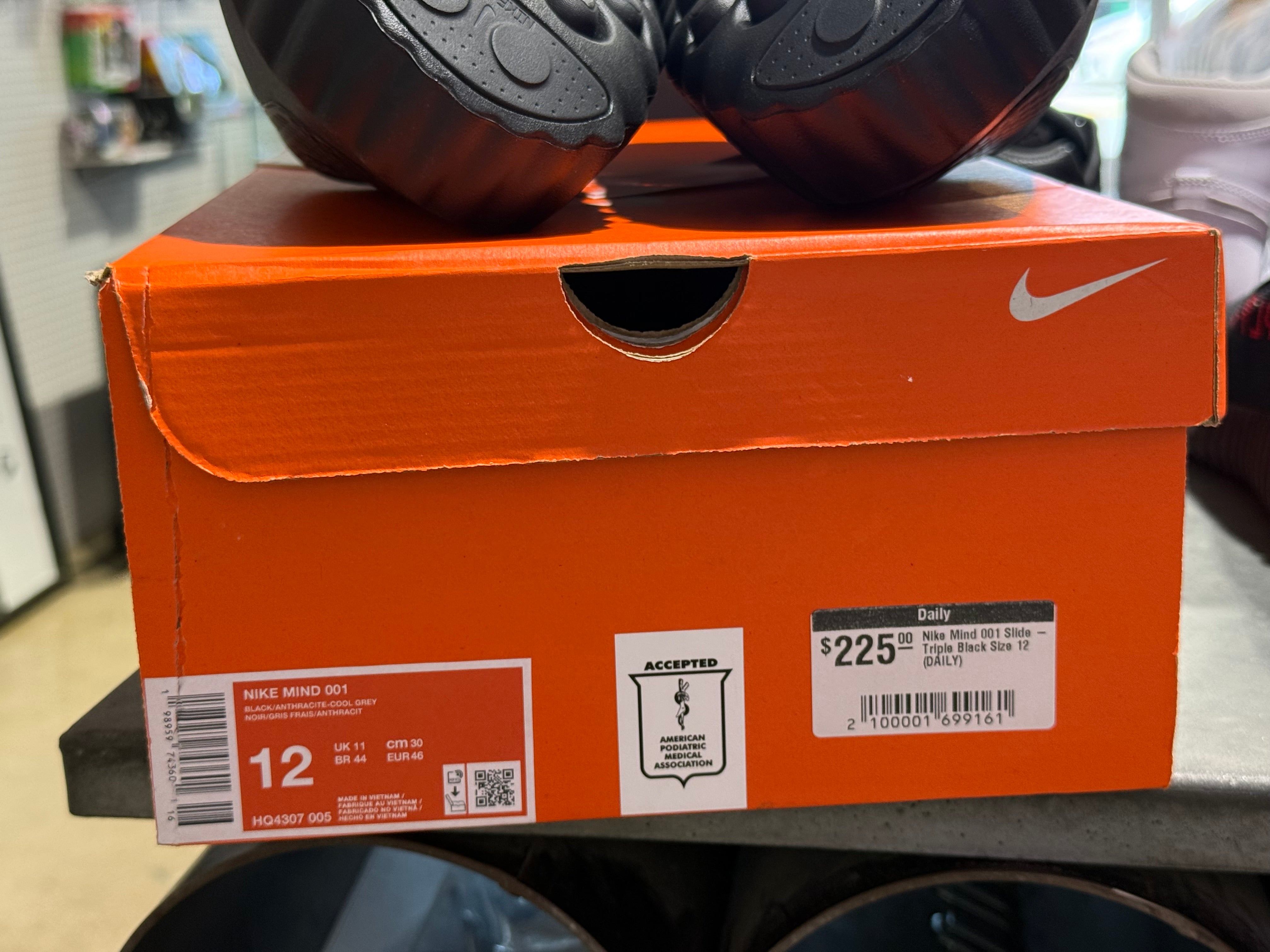 Nike Mind 001 Slide - Triple Black Size 12