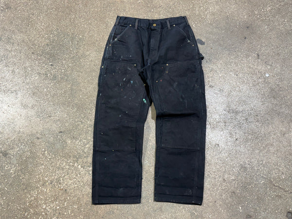 USED Distressed Carhartt Paint Splatter Double Knee Carpenter Pants - Black Size 32x30